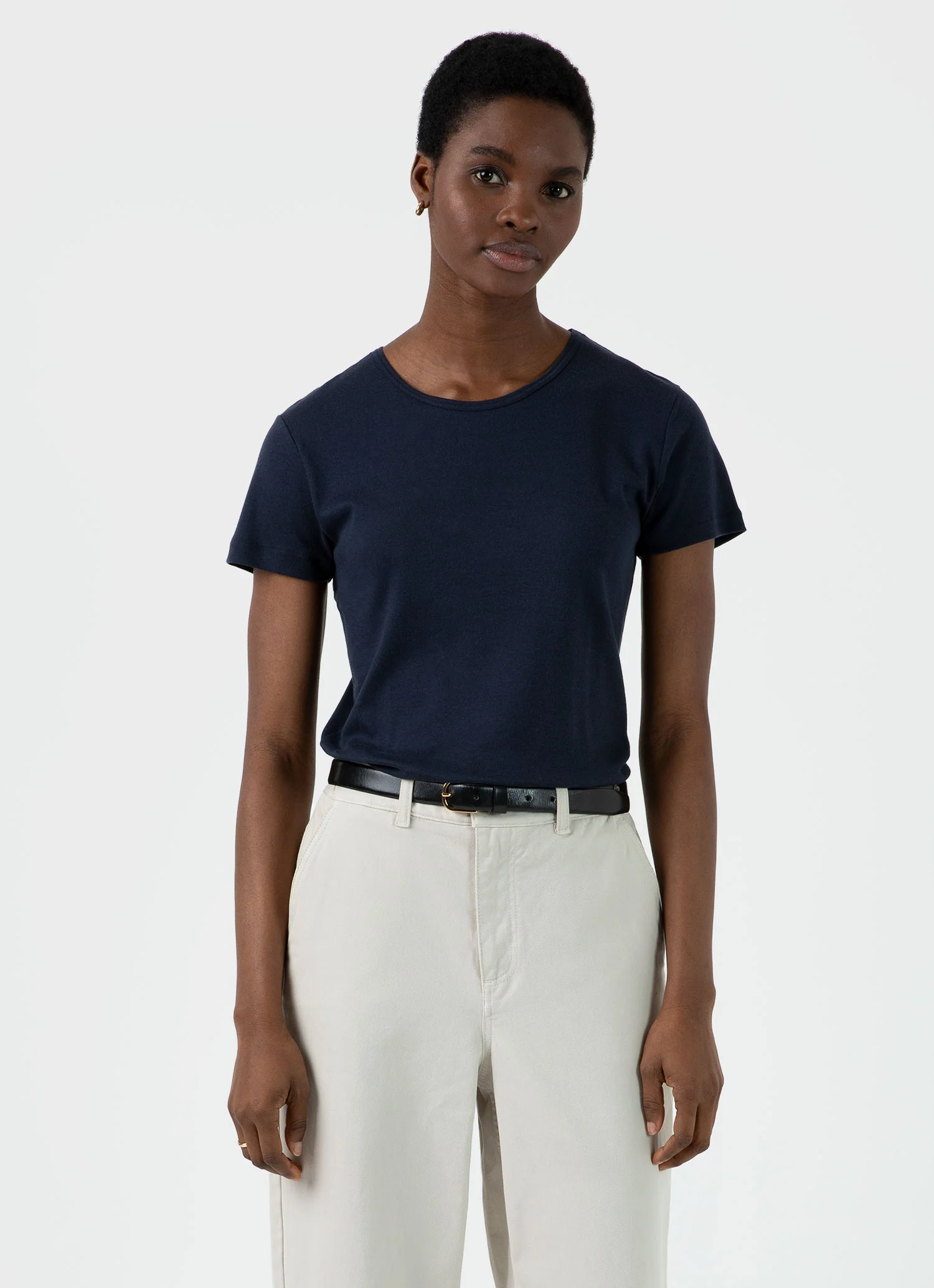 Women's Sea Island Cotton T-shirt in Navy - Image 2