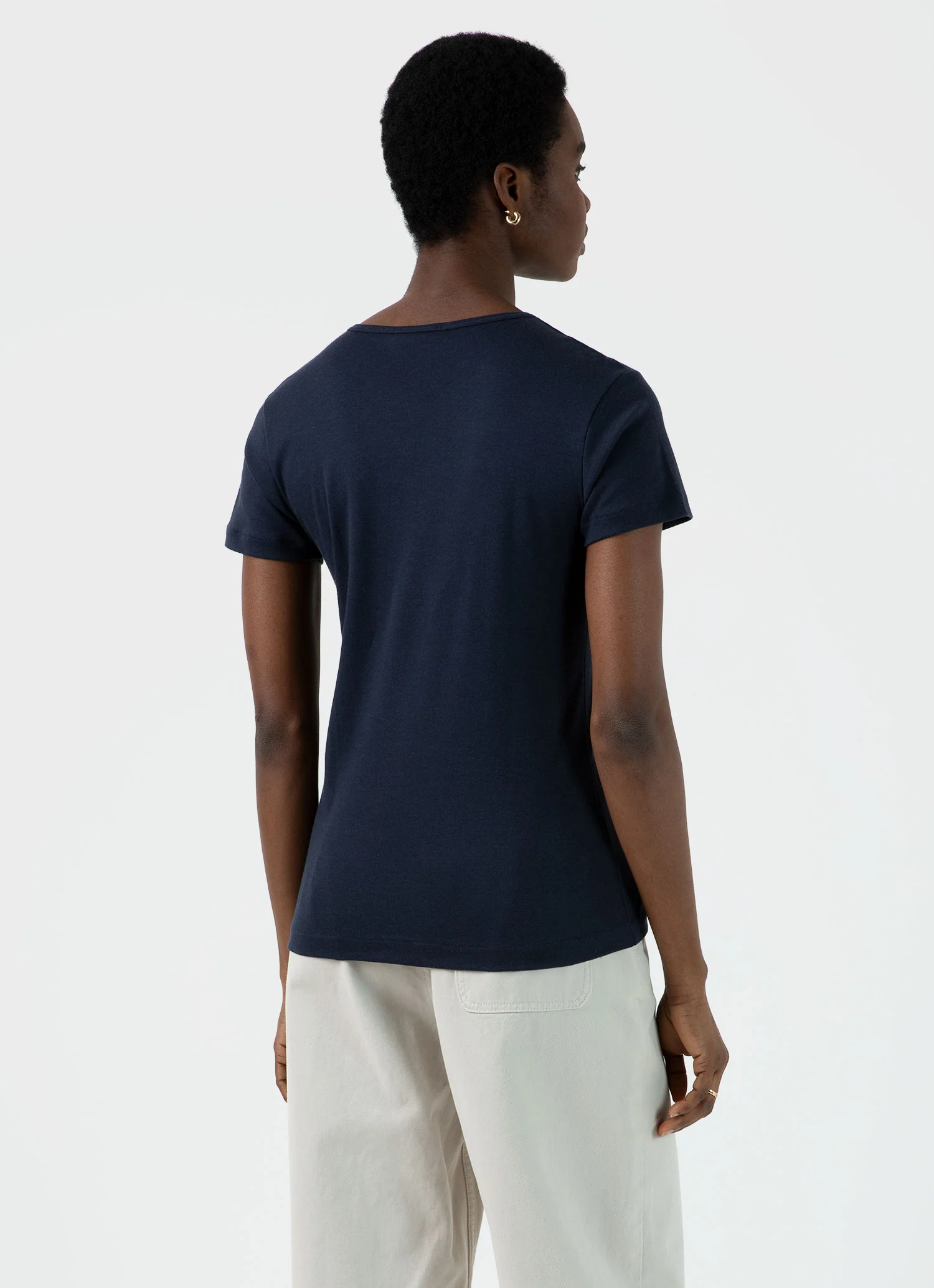 Women's Sea Island Cotton T-shirt in Navy - Image 4