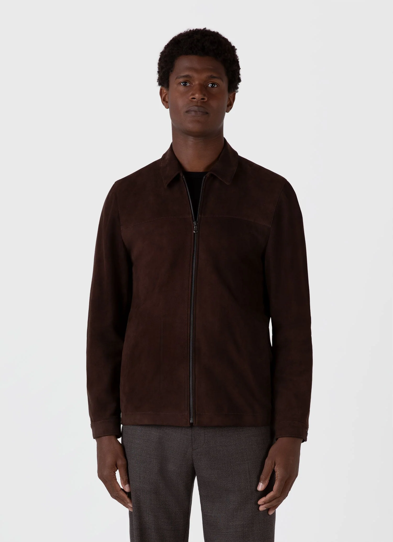 Men's Suede Harrington Jacket in Cocoa - Image 2