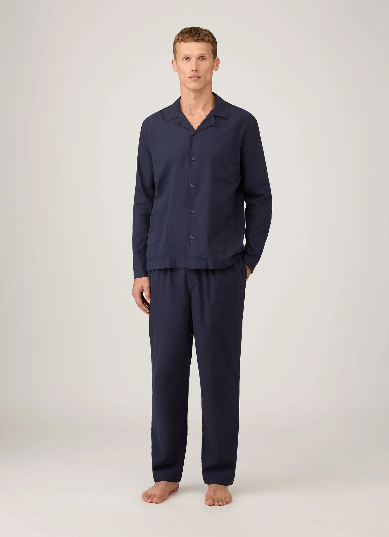 Men's Cotton Flannel Pyjama Shirt in Navy - Image 3