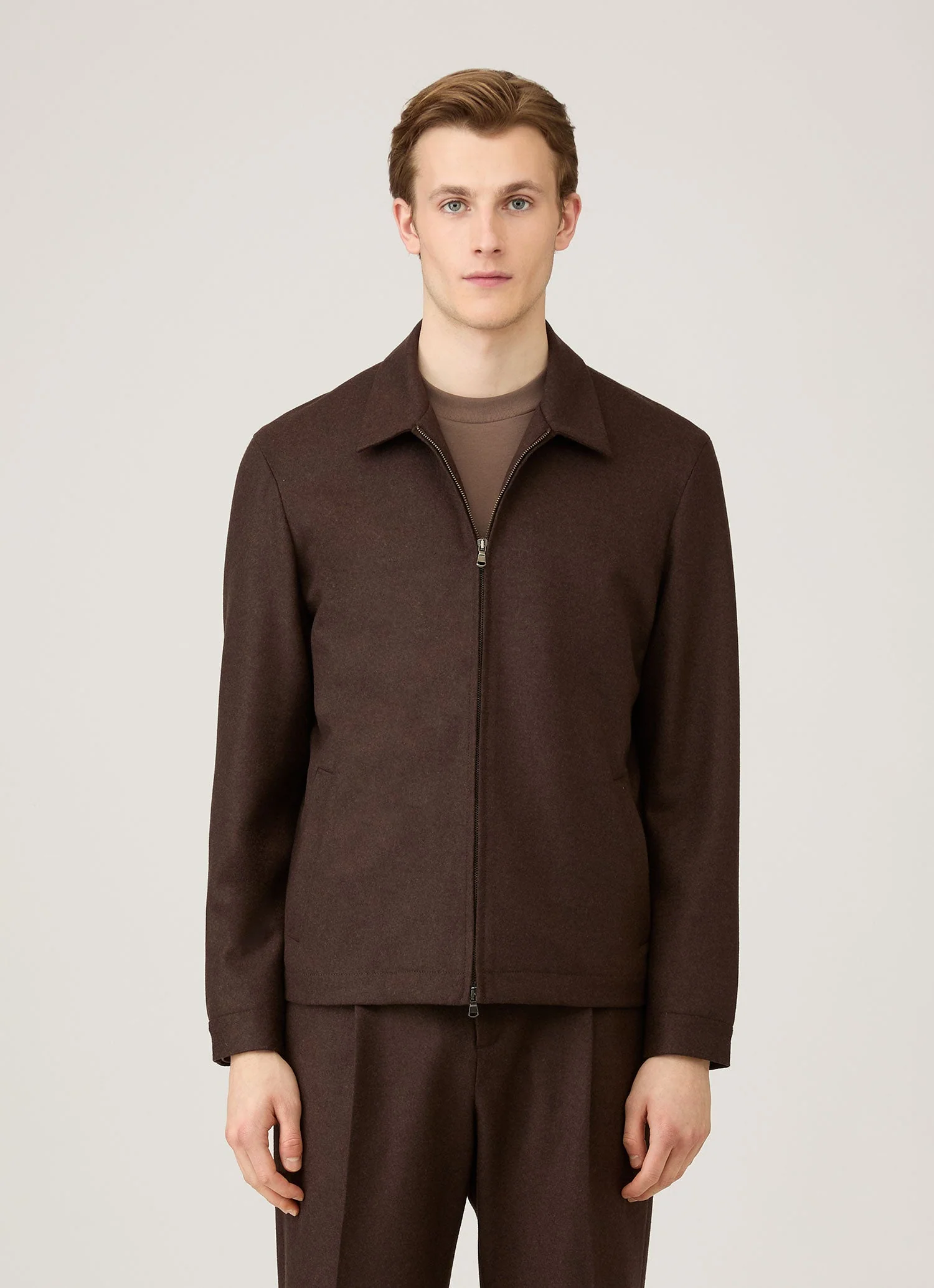 Men's Boiled Wool Harrington Jacket in Truffle - Image 2