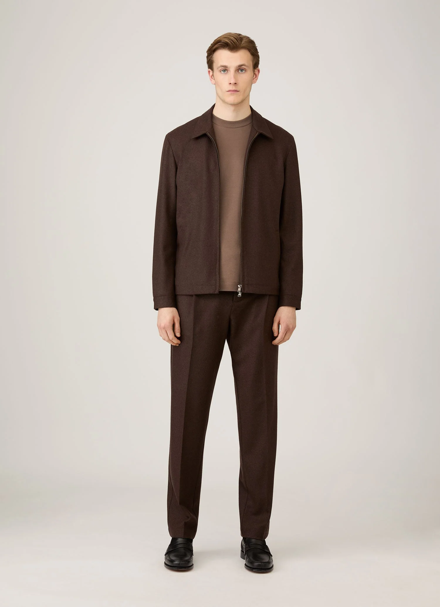 Men's Boiled Wool Harrington Jacket in Truffle - Image 3
