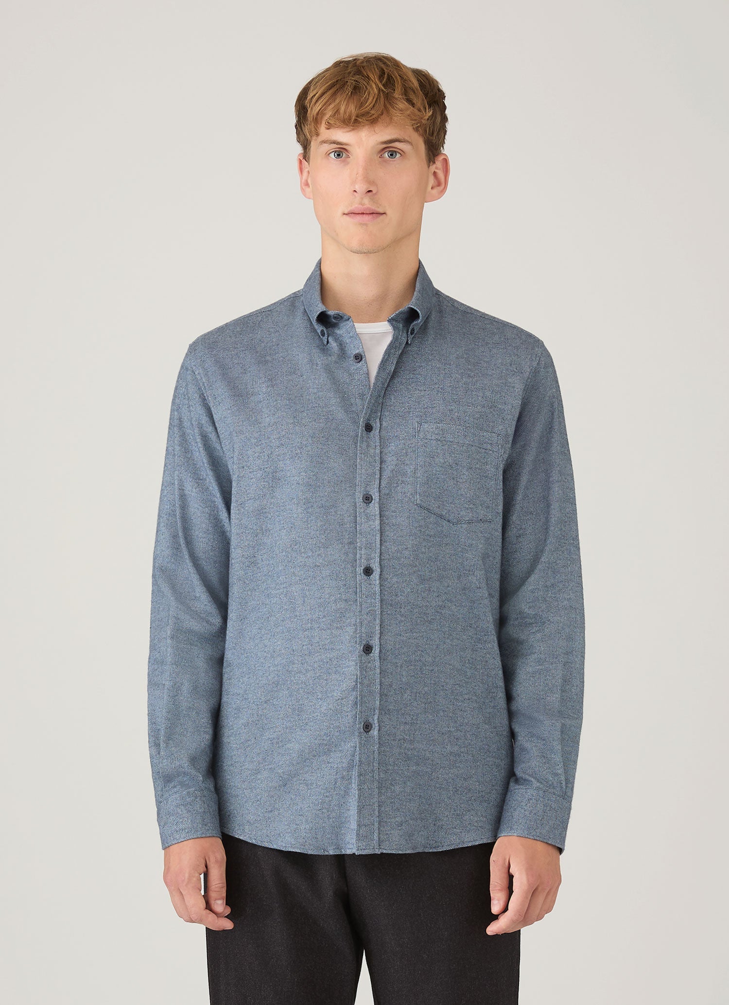 Men's Brushed Cotton Shirt in Light Blue Melange - Image 2