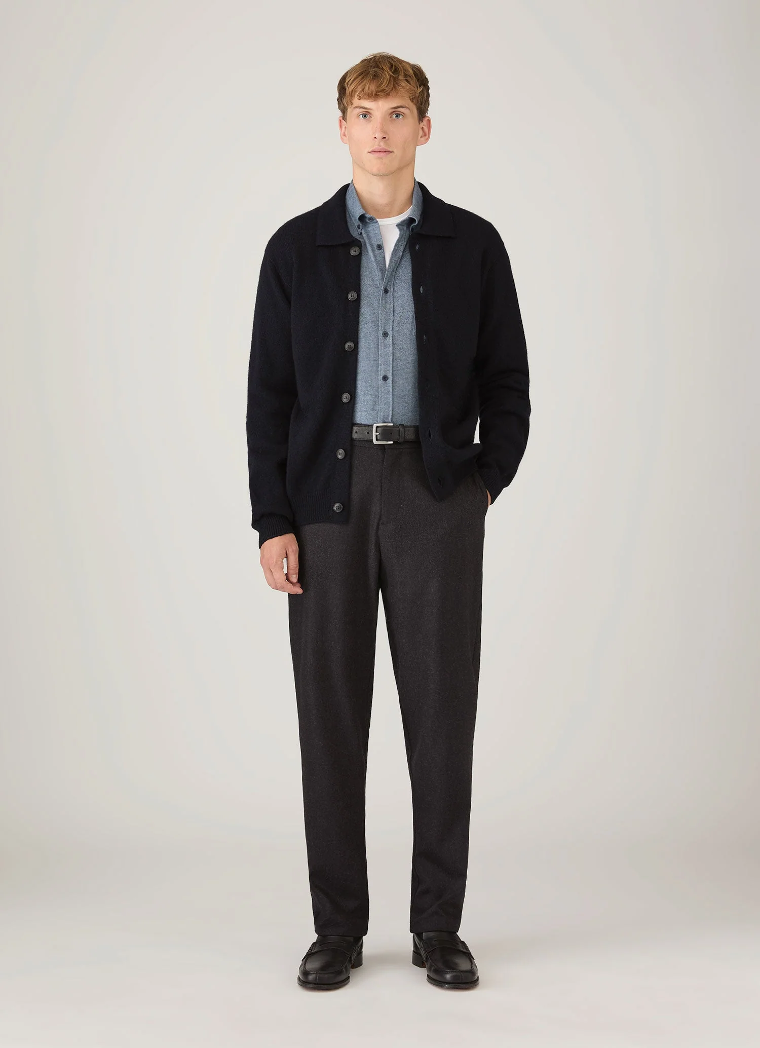 Men's Brushed Cotton Shirt in Light Blue Melange - Image 3