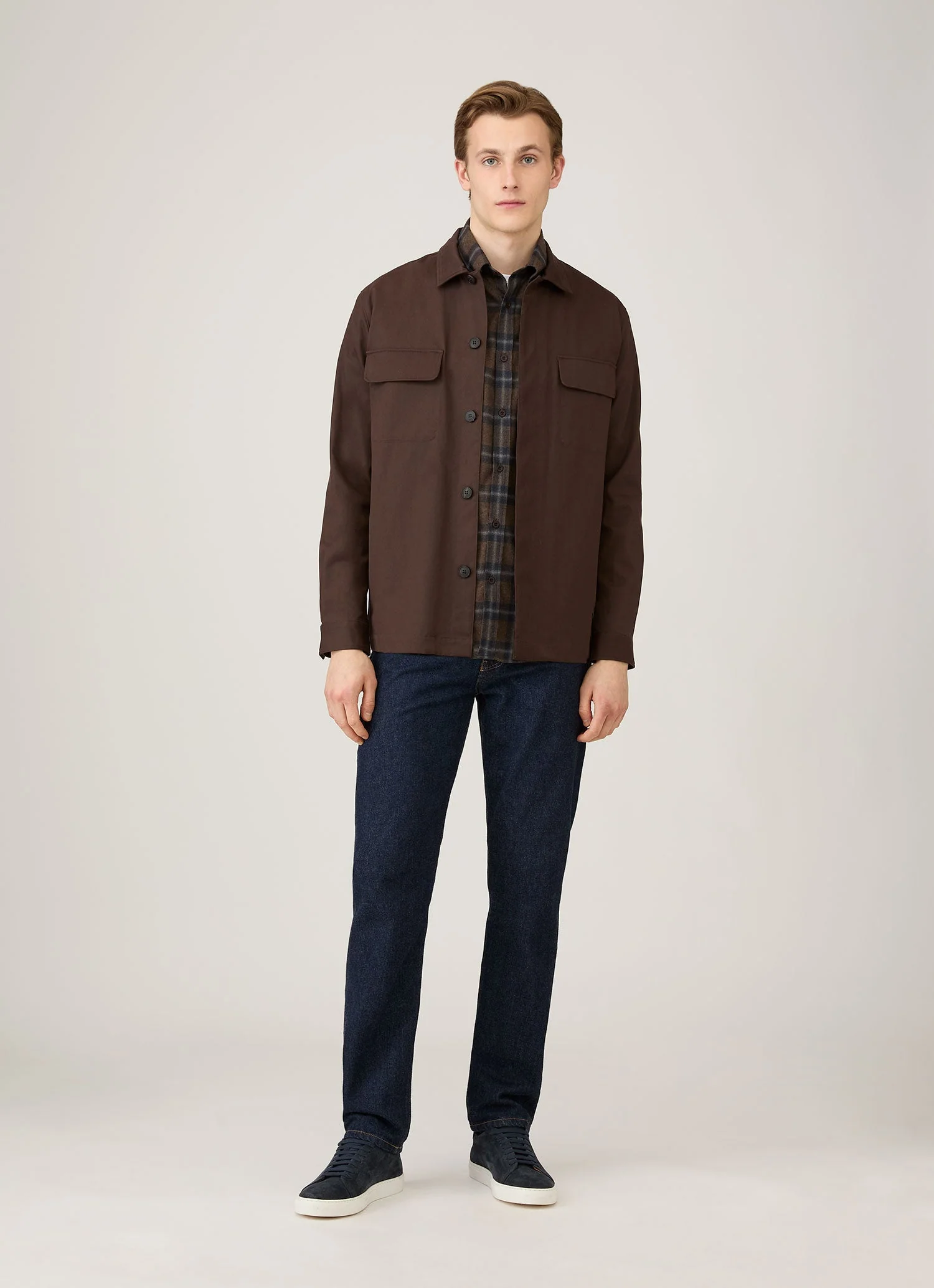 Men's Button Down Flannel Shirt in Bark Check - Image 3