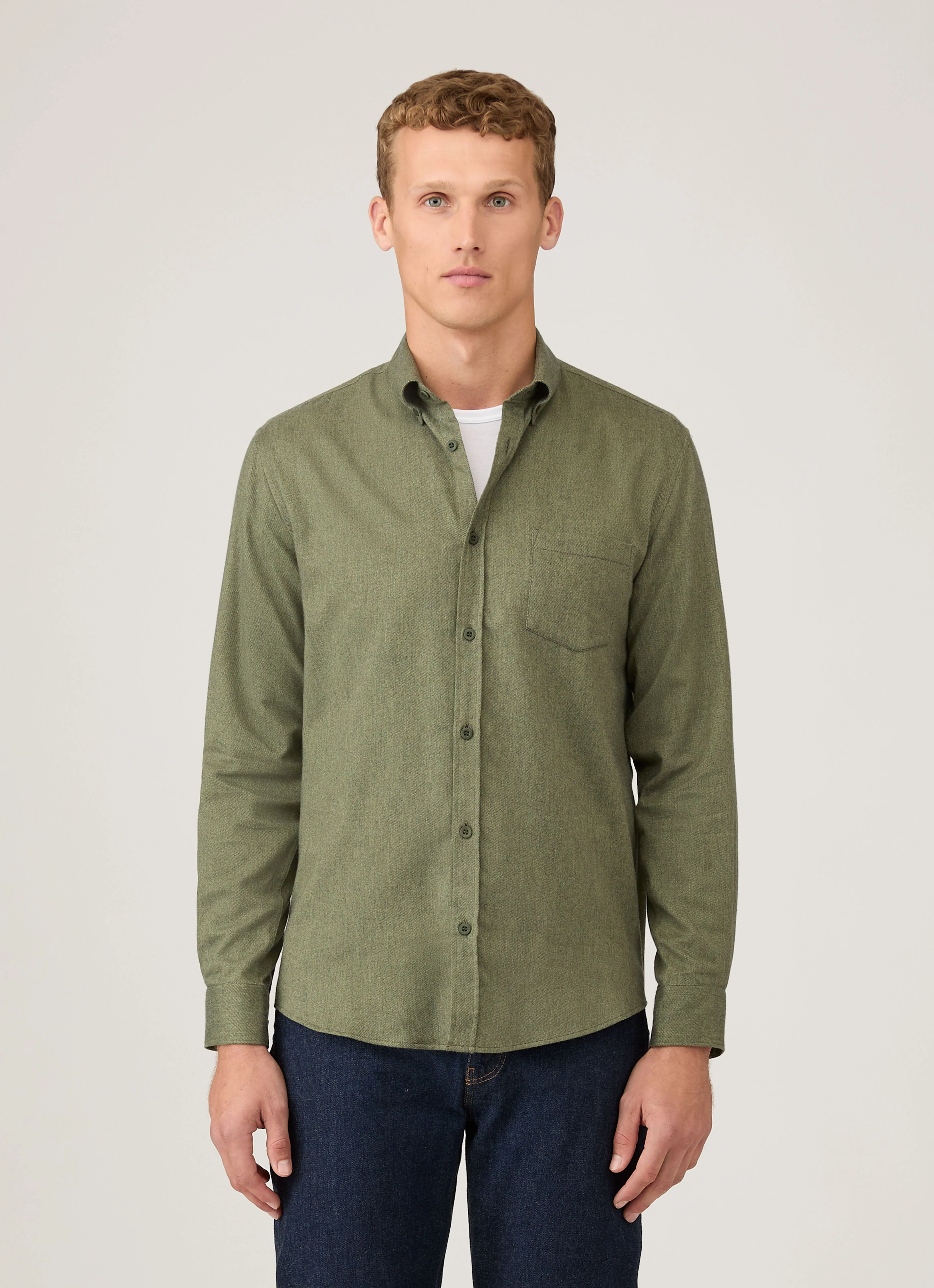 Men's Button Down Flannel Shirt in Sea Moss Melange - Image 2