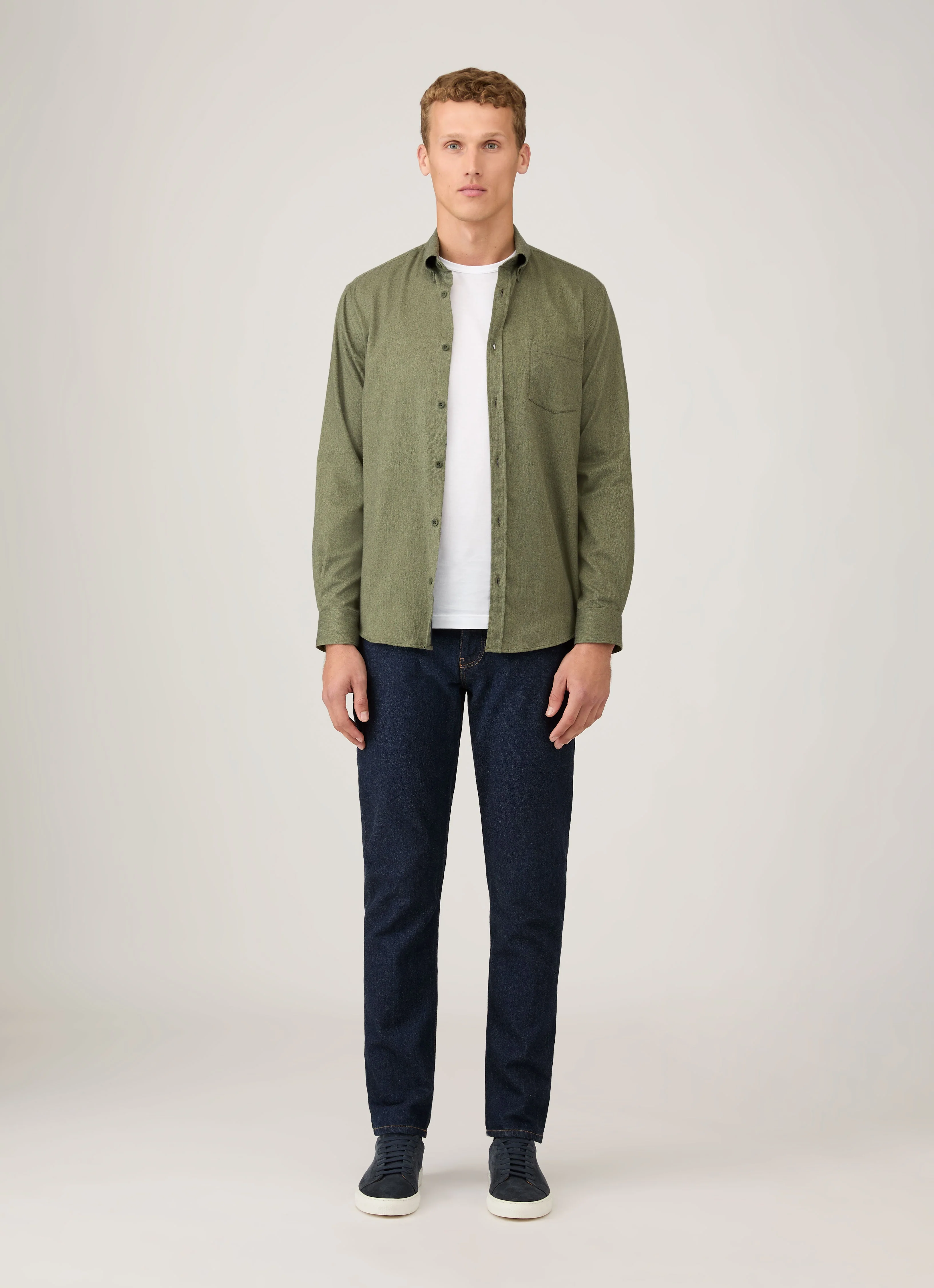 Men's Button Down Flannel Shirt in Sea Moss Melange - Image 3