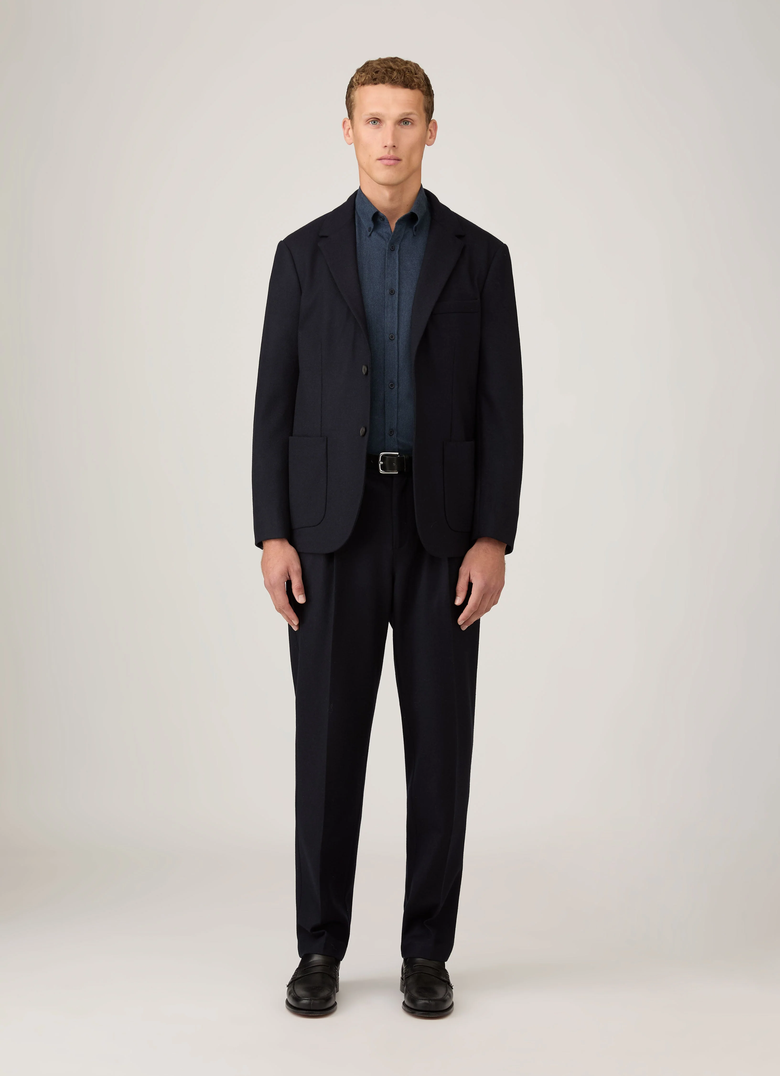Men's Button Down Flannel Shirt in Selvedge Blue Melange - Image 3