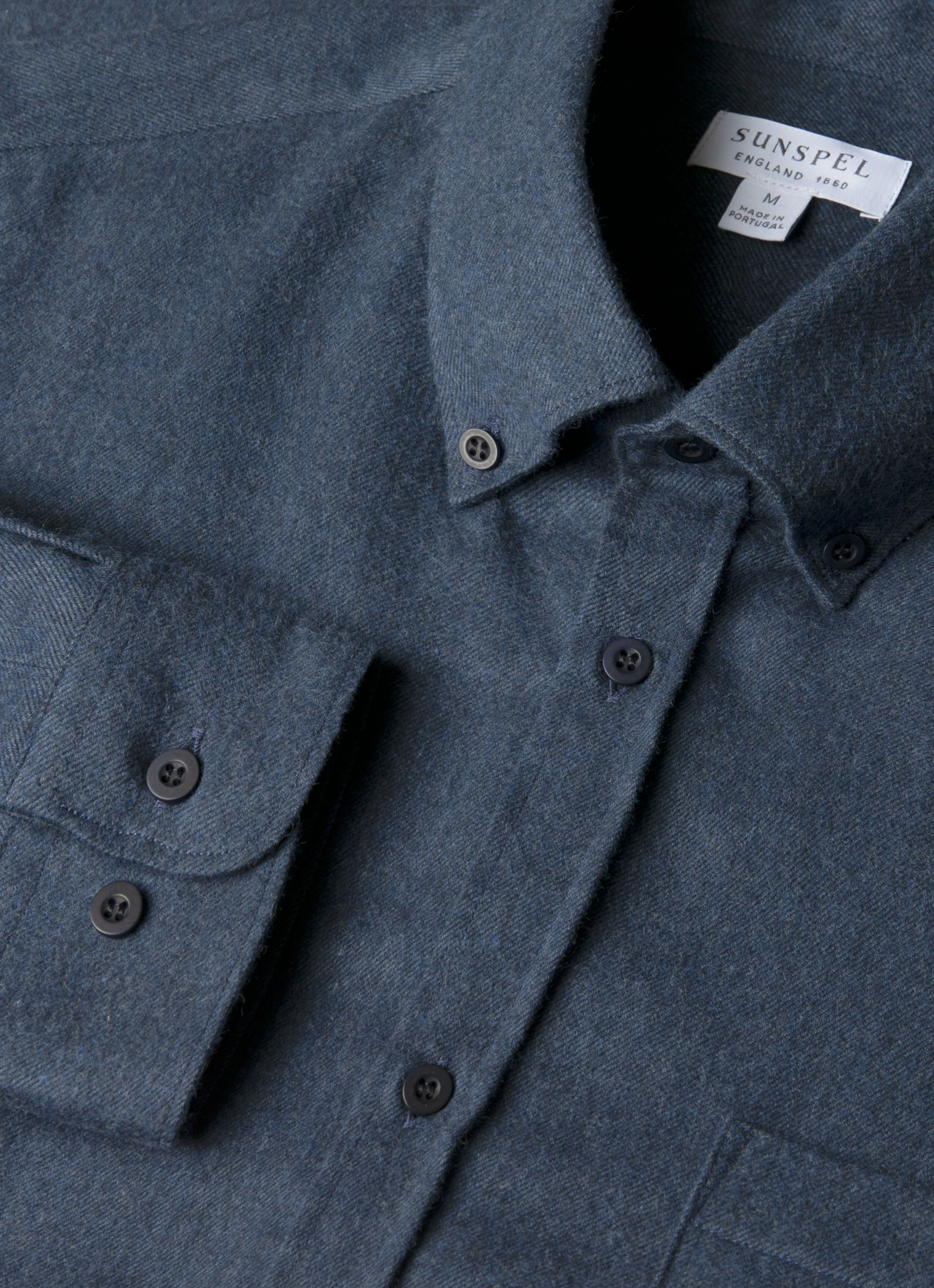Men's Button Down Flannel Shirt in Selvedge Blue Melange - Image 4