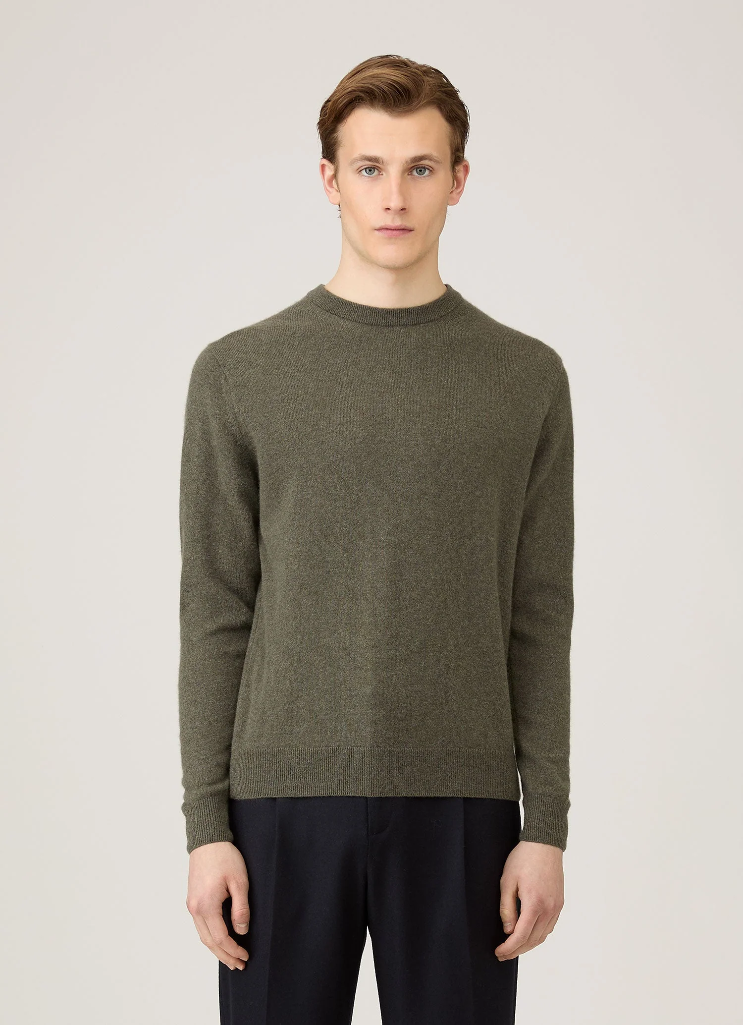 Men's Cashmere Crew Neck Jumper in Khaki - Image 2
