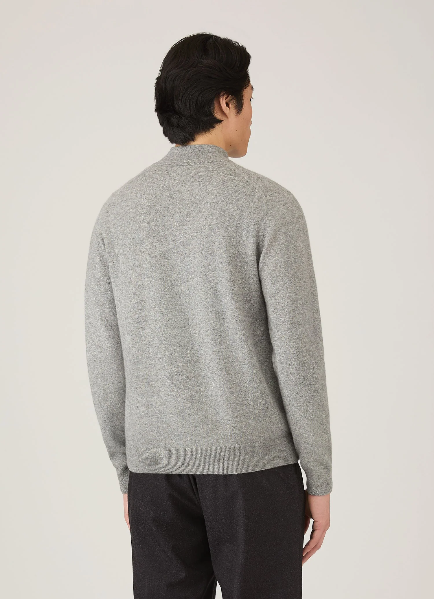 Men's Cashmere Half Zip Jumper in Grey Melange - Image 5