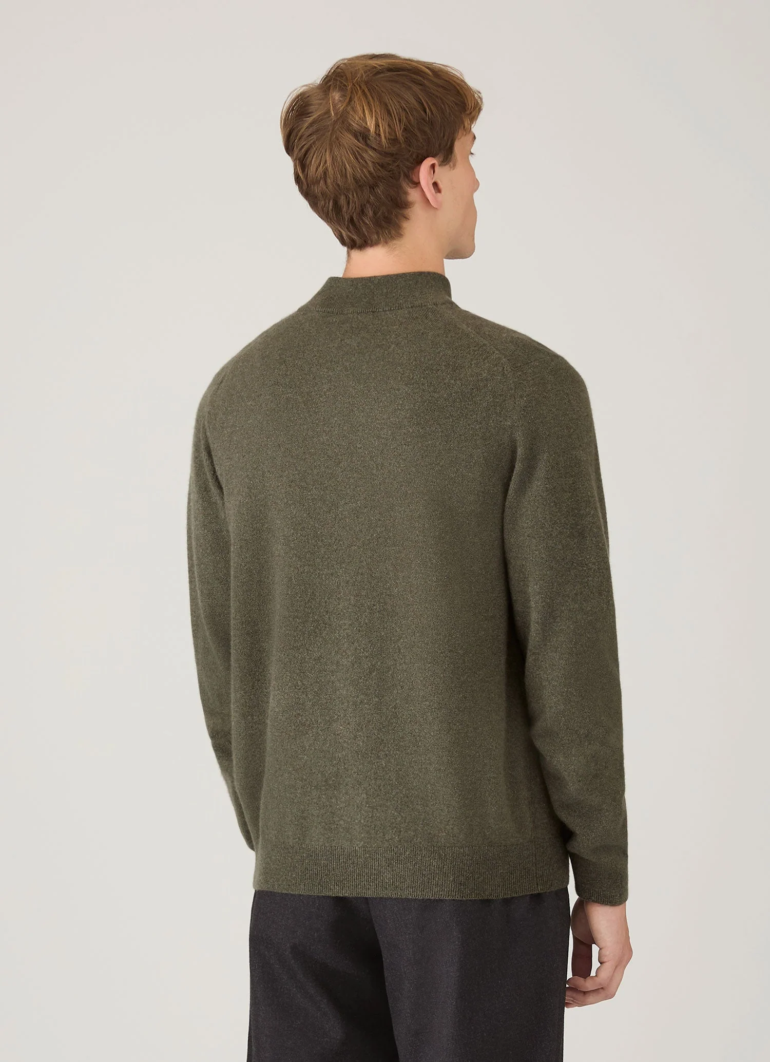 Men's Cashmere Half Zip Jumper in Khaki - Image 5