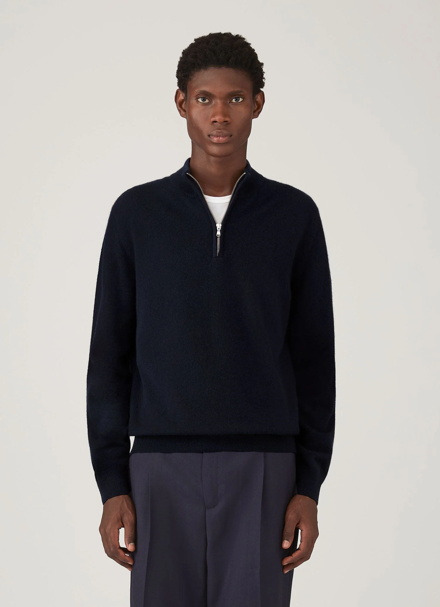 Men's Cashmere Half Zip Jumper in Navy - Image 2