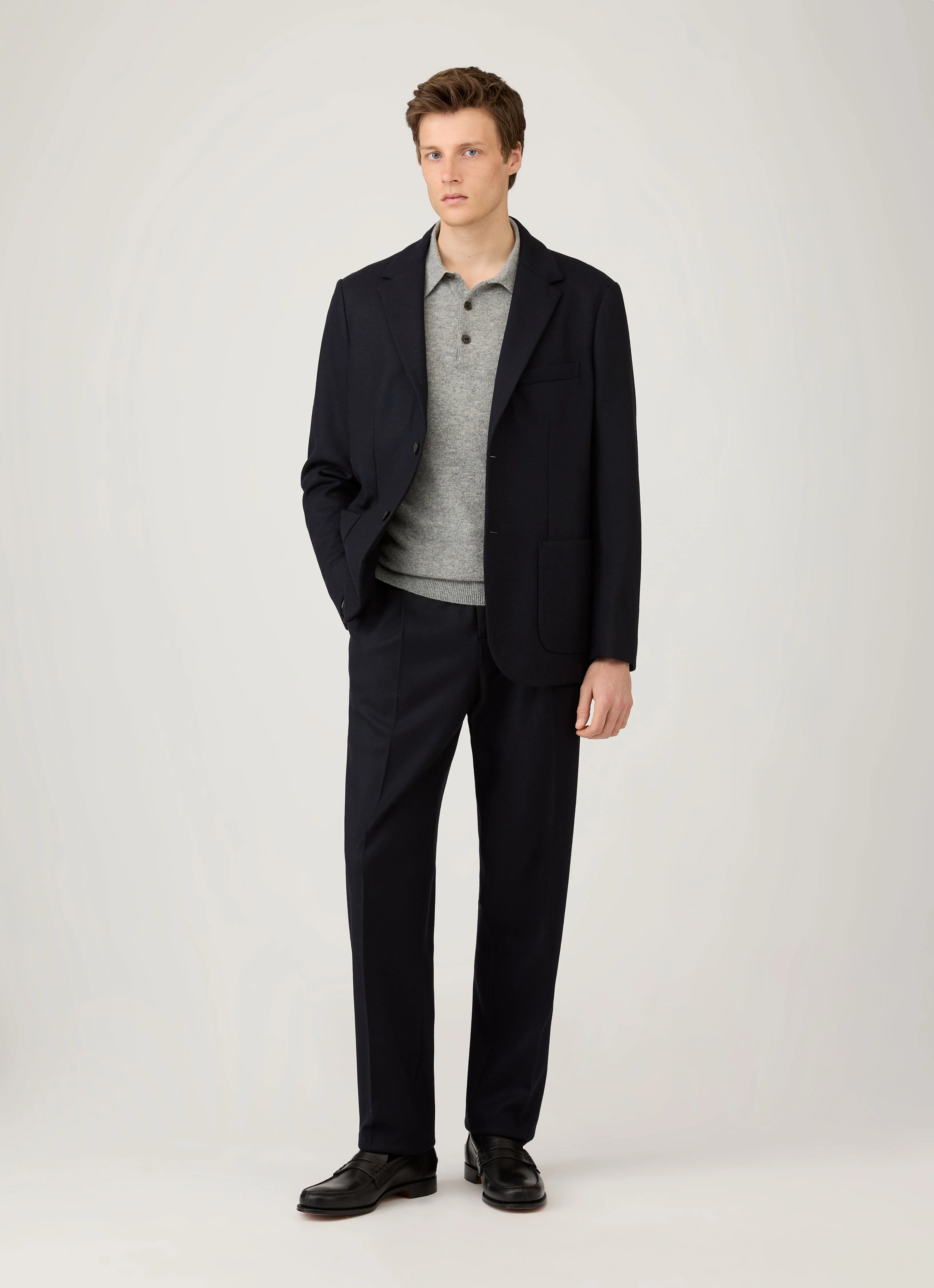 Men's Cashmere Knitted Polo Shirt in Grey Melange - Image 3