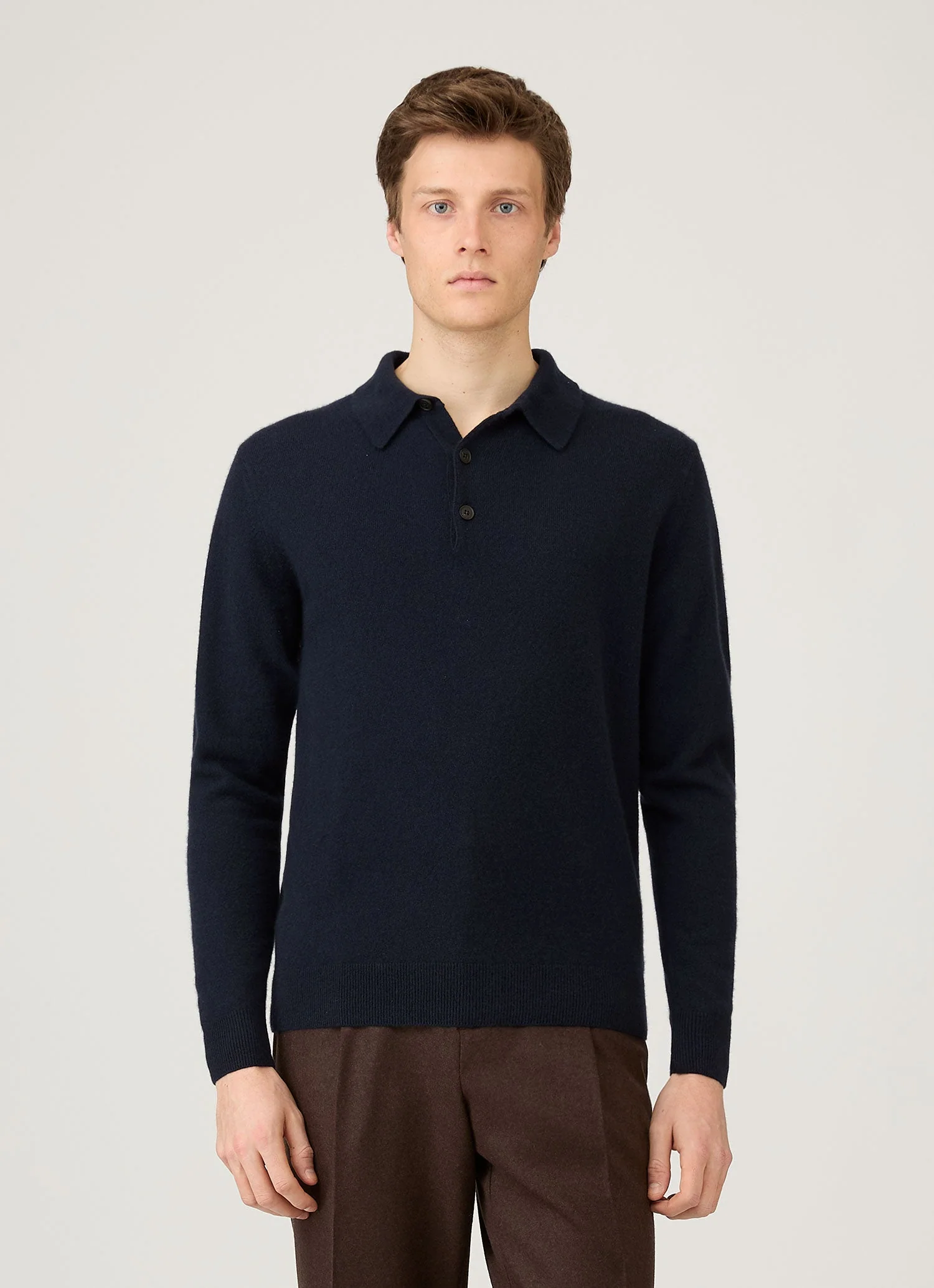 Men's Cashmere Knitted Polo Shirt in Navy - Image 2