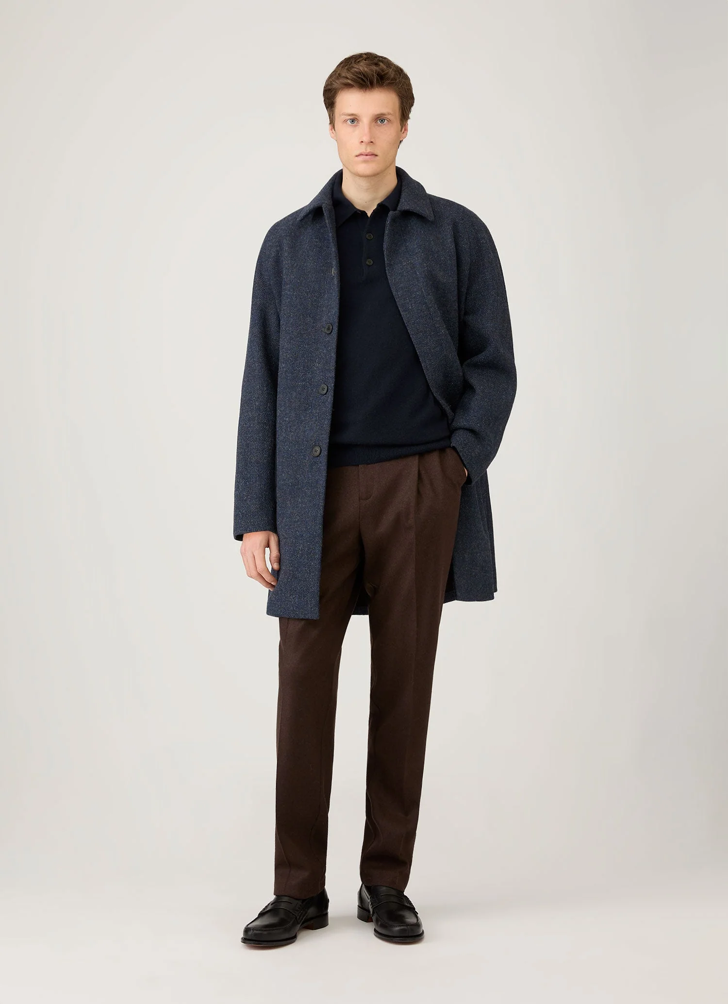 Men's Cashmere Knitted Polo Shirt in Navy - Image 3