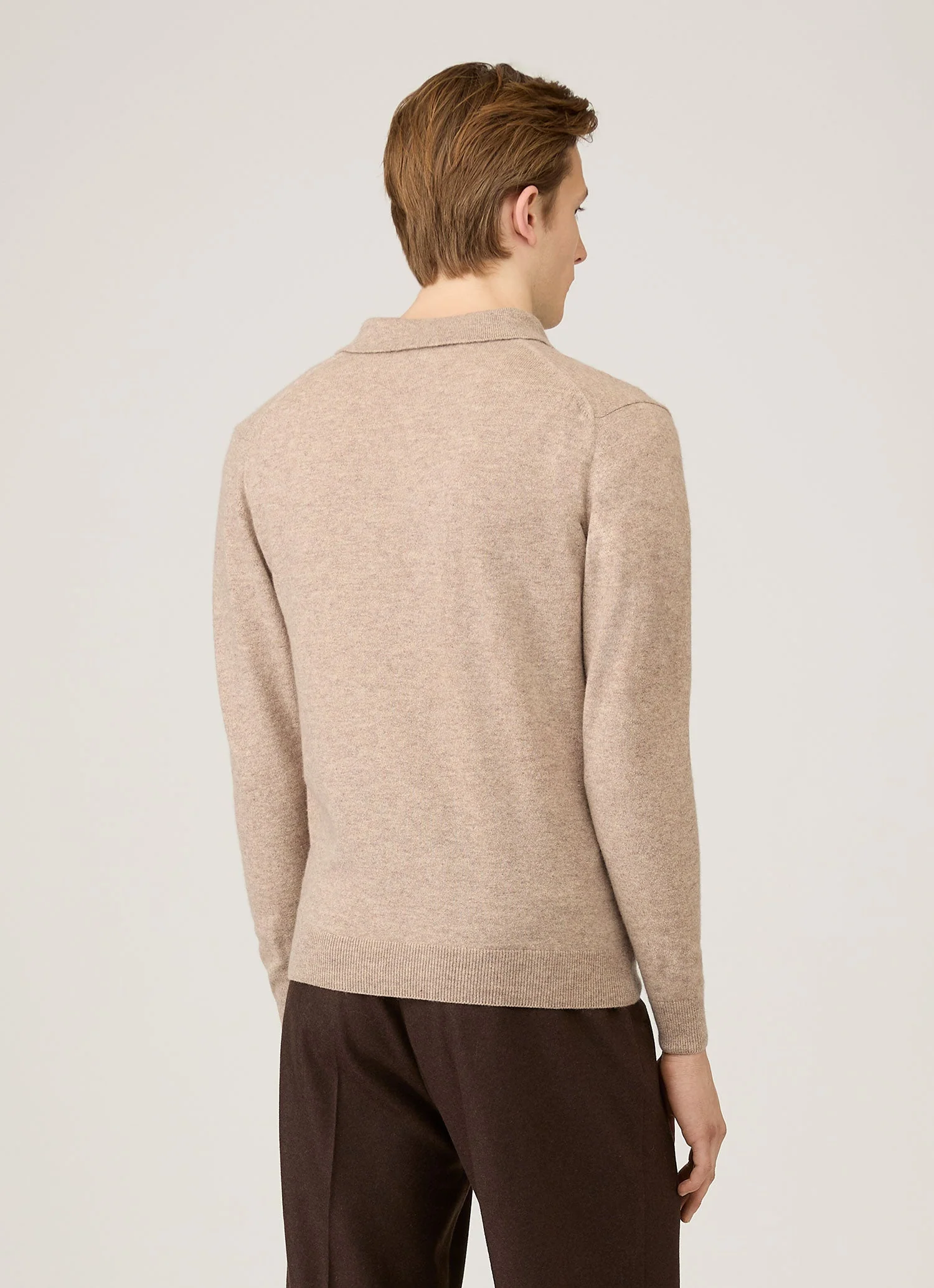 Men's Cashmere Knitted Polo Shirt in Oatmeal Melange - Image 5