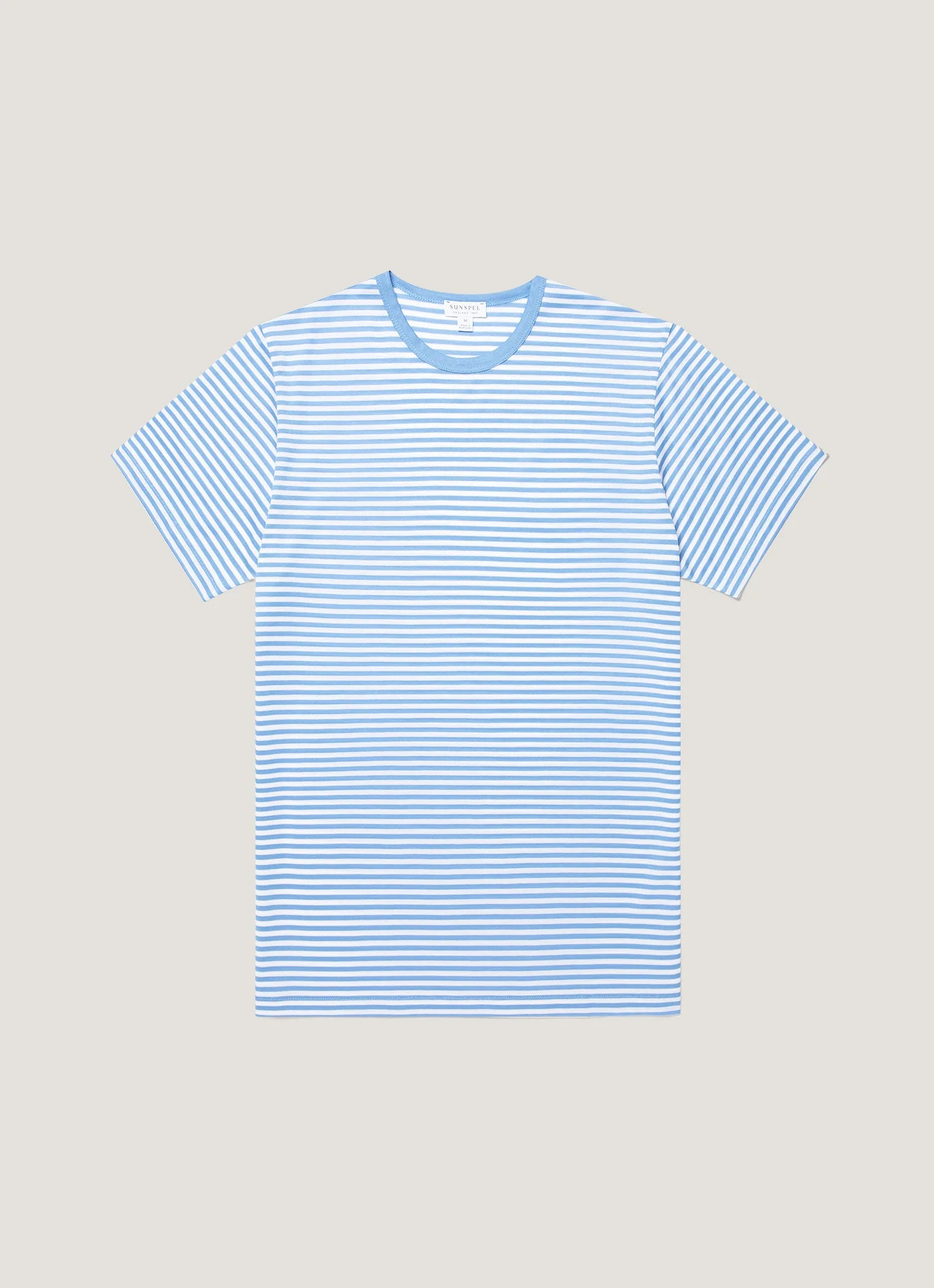 Men's Classic T-shirt in White/Azure Blue English Stripe