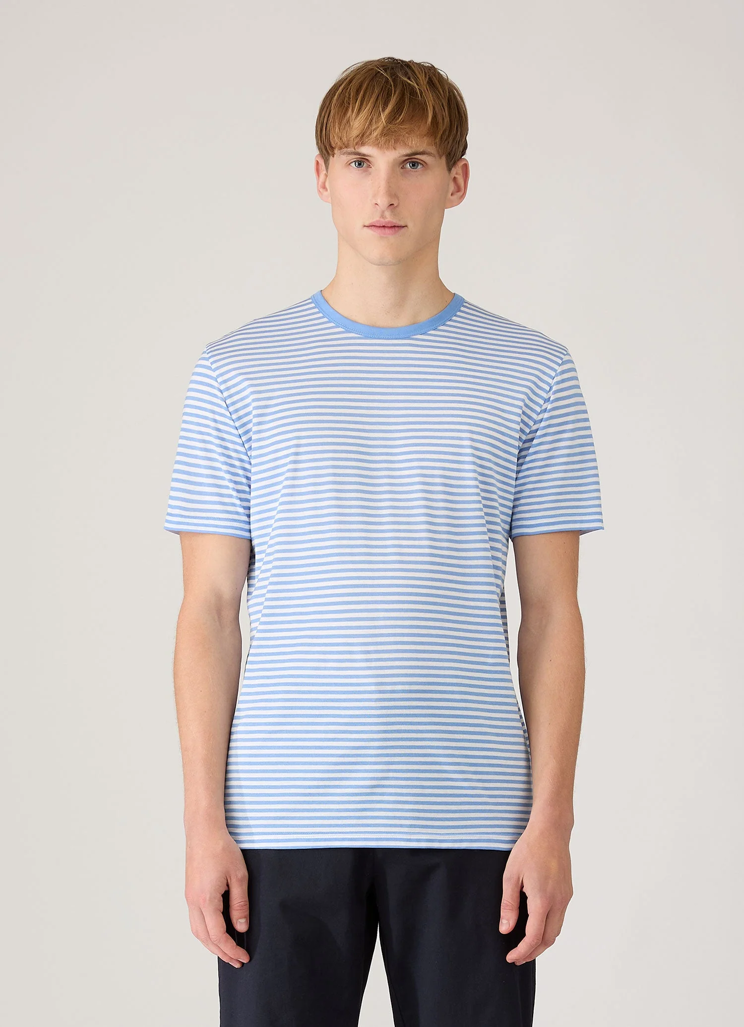 Men's Classic T-shirt in White/Azure Blue English Stripe - Image 2