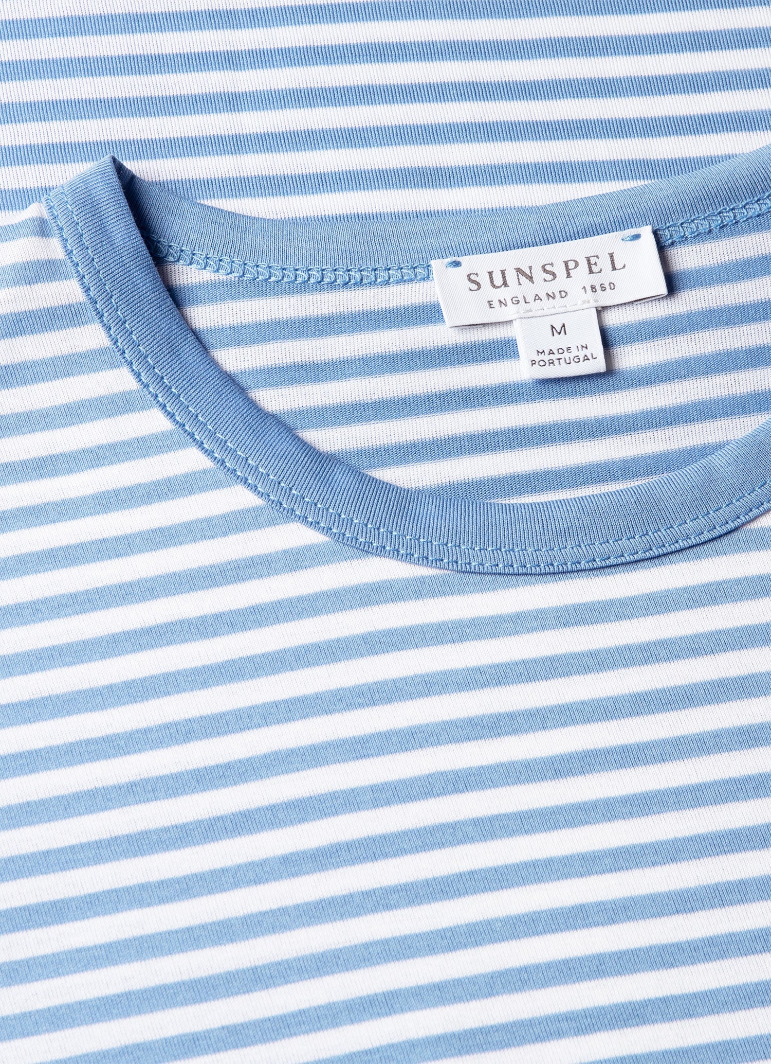 Men's Classic T-shirt in White/Azure Blue English Stripe - Image 4
