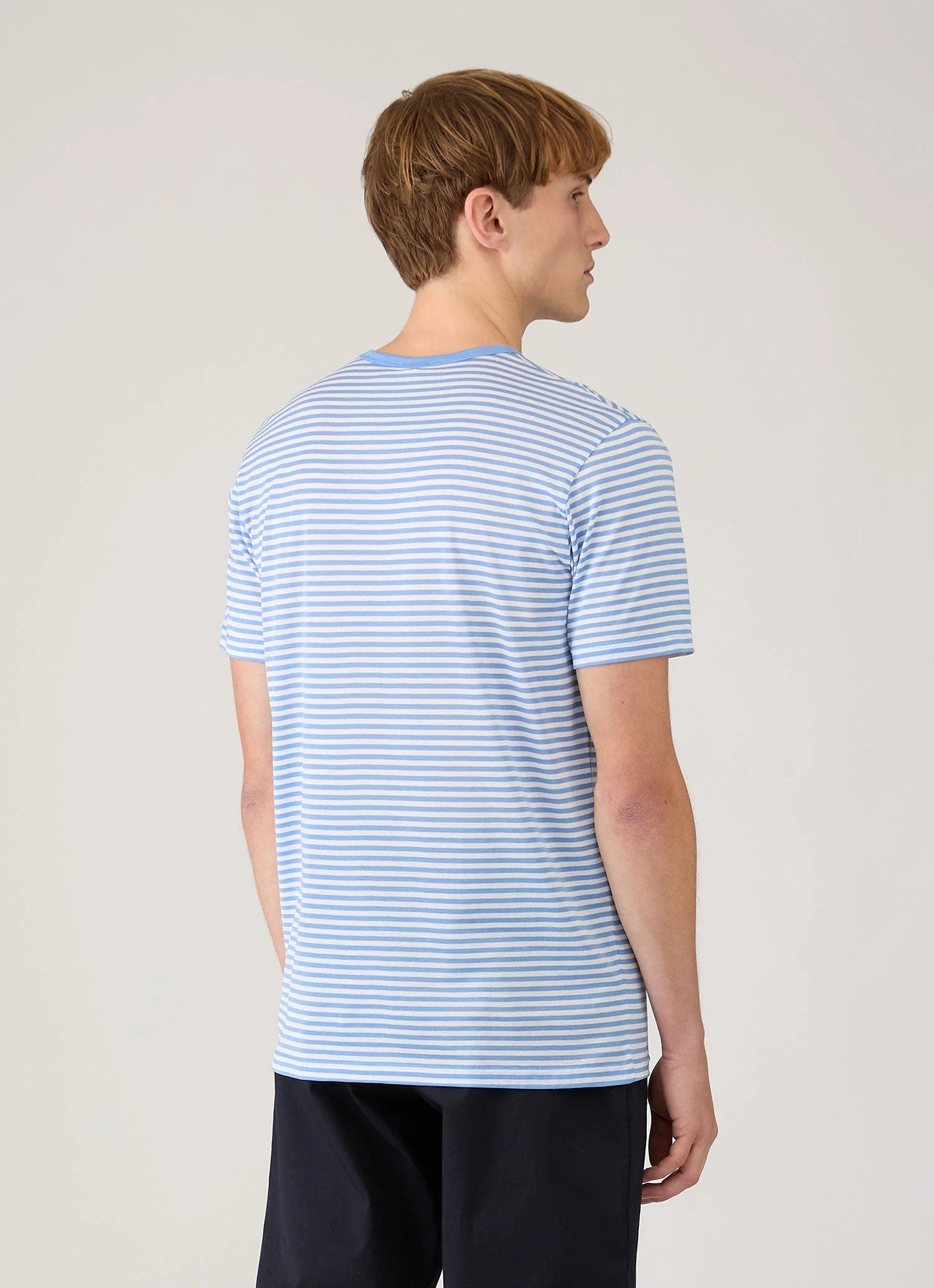 Men's Classic T-shirt in White/Azure Blue English Stripe - Image 5