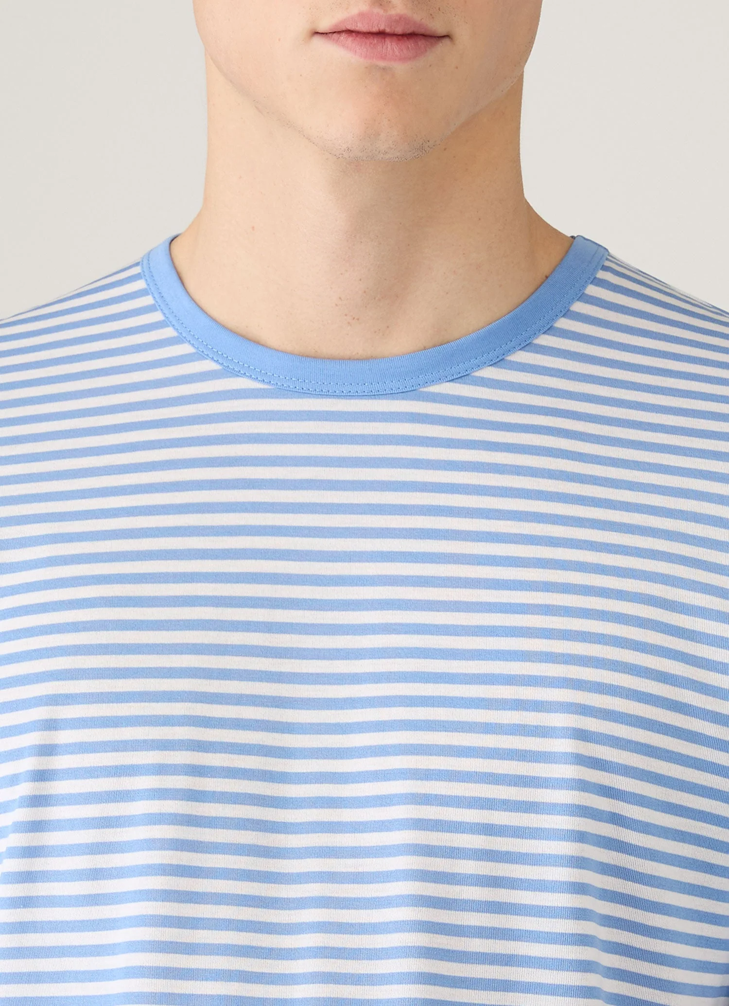 Men's Classic T-shirt in White/Azure Blue English Stripe - Image 6