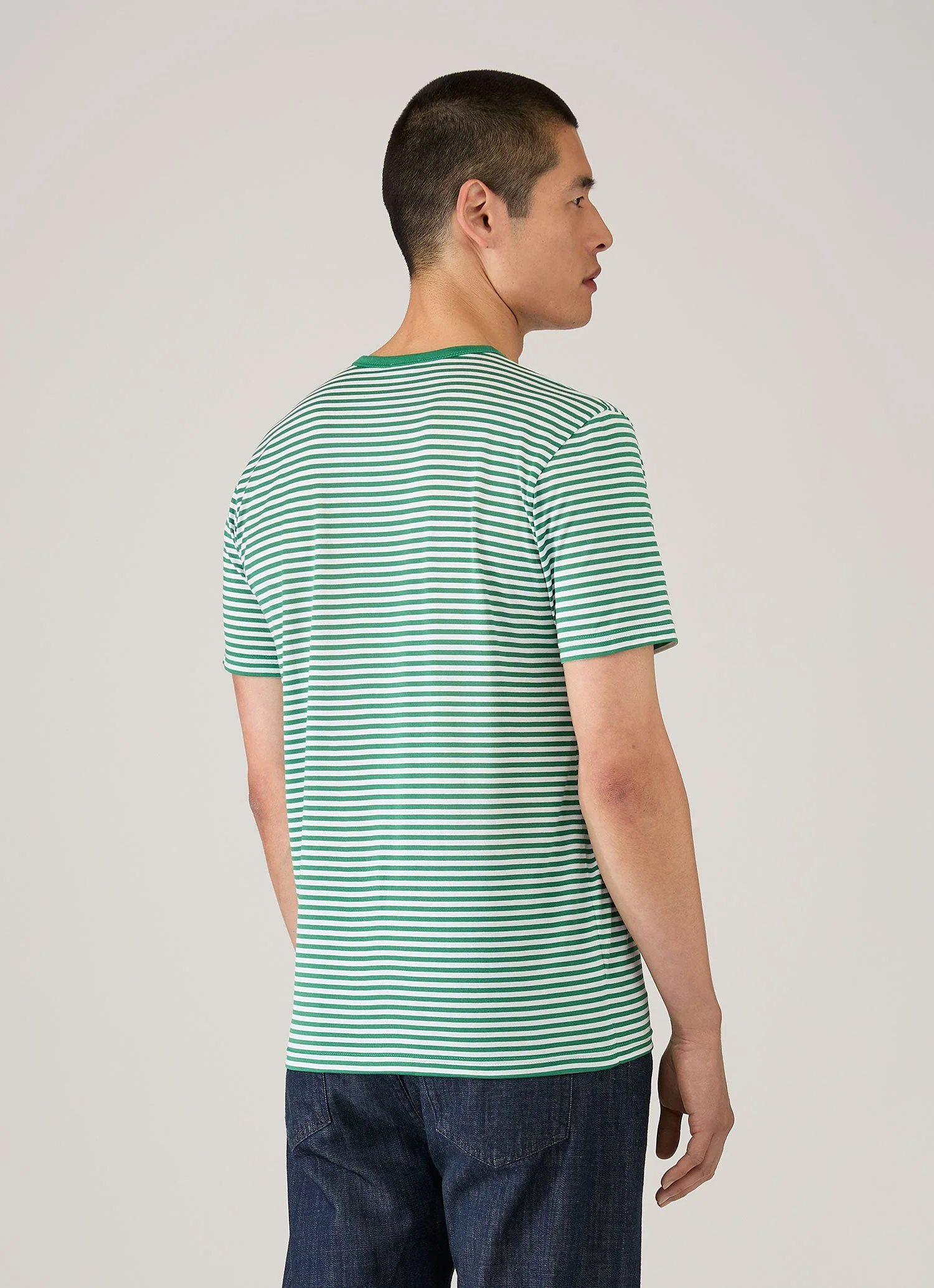 Men's Classic T-shirt in White/Bright Green English Stripe - Image 5