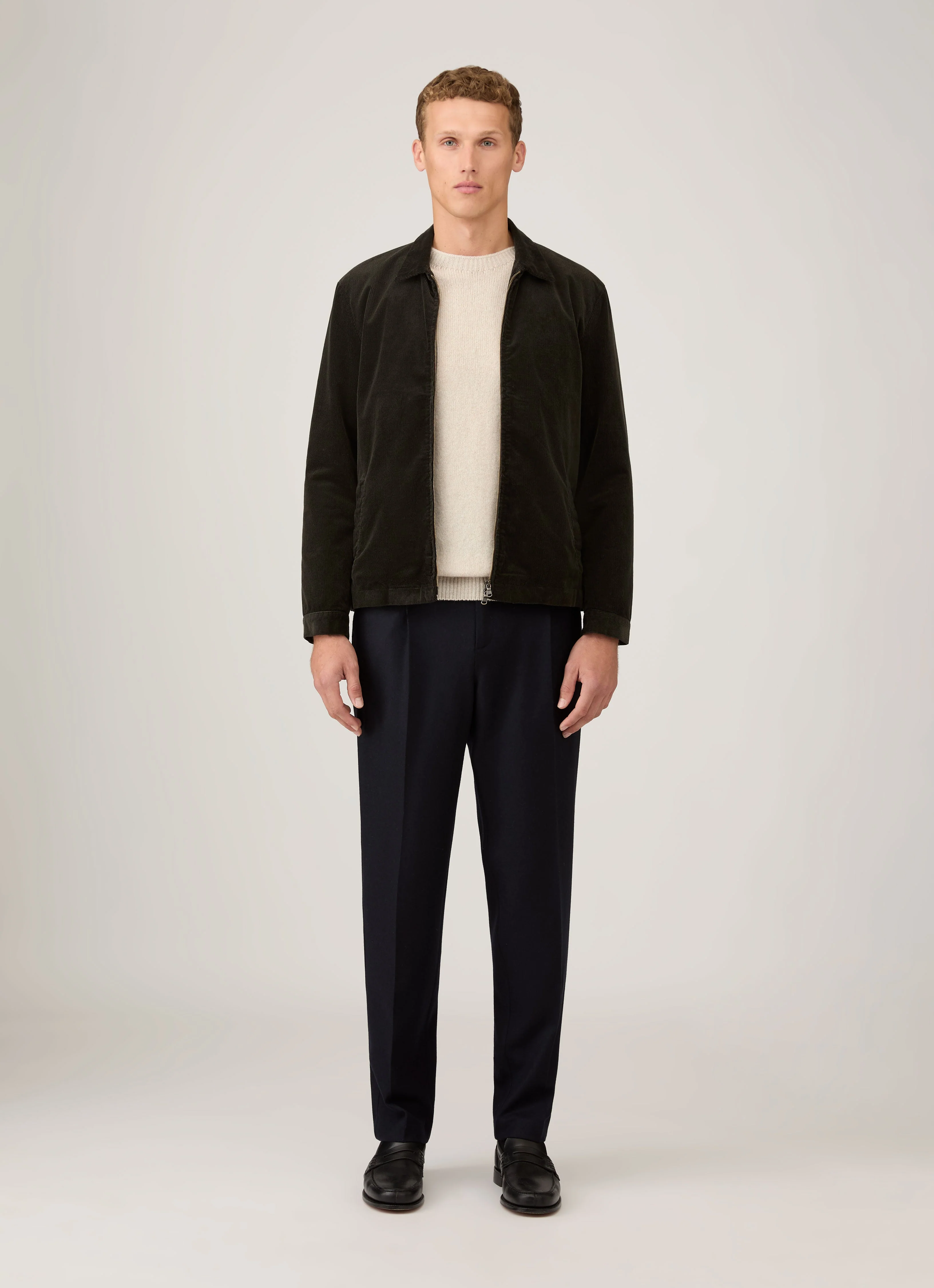 Men's Corduroy Harrington Jacket in Dark Green - Image 3