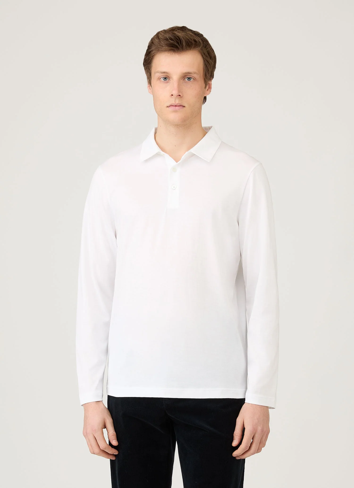Men's Long Sleeve Classic Jersey Polo Shirt in White - Image 2