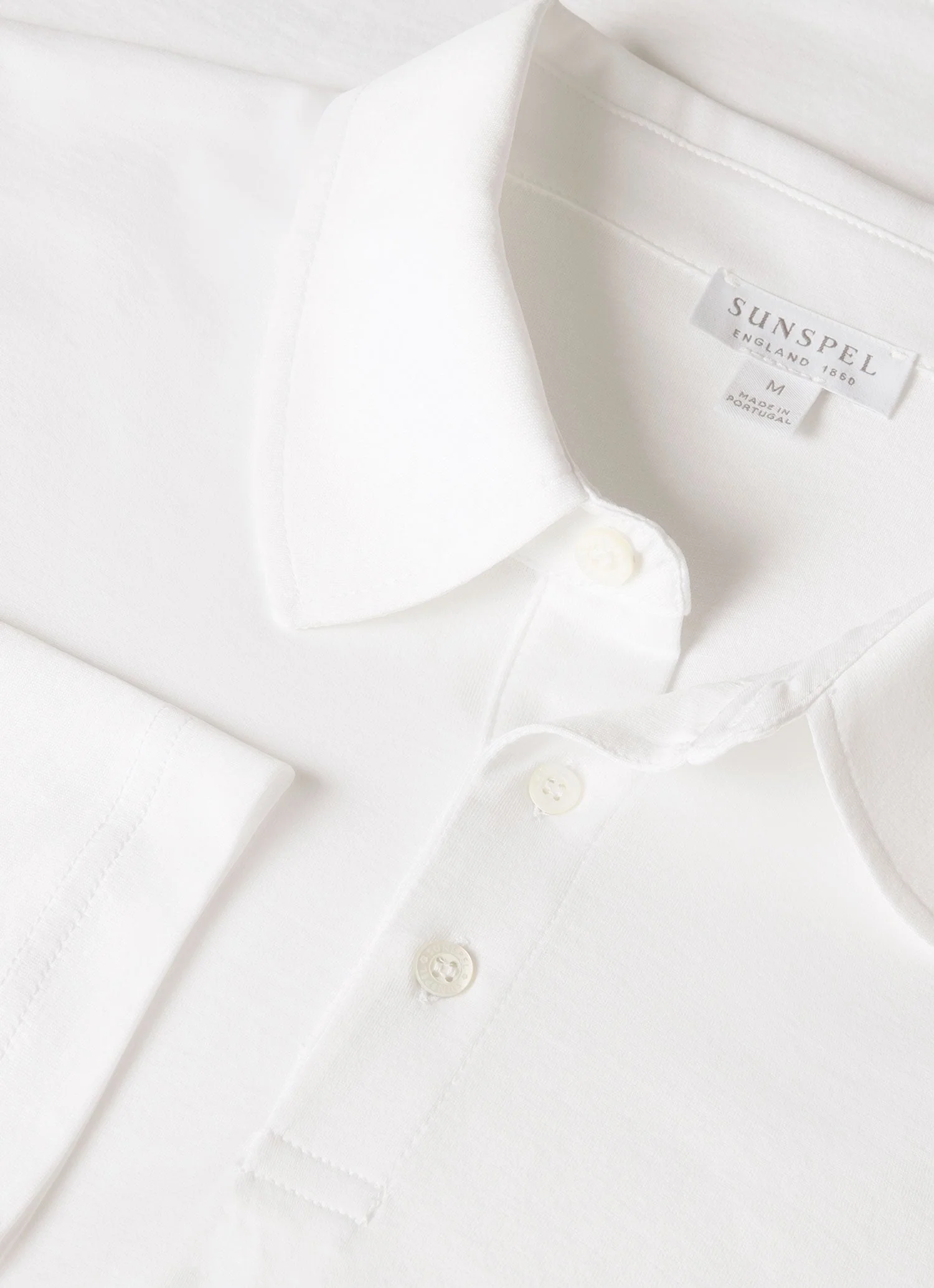 Men's Long Sleeve Classic Jersey Polo Shirt in White - Image 4