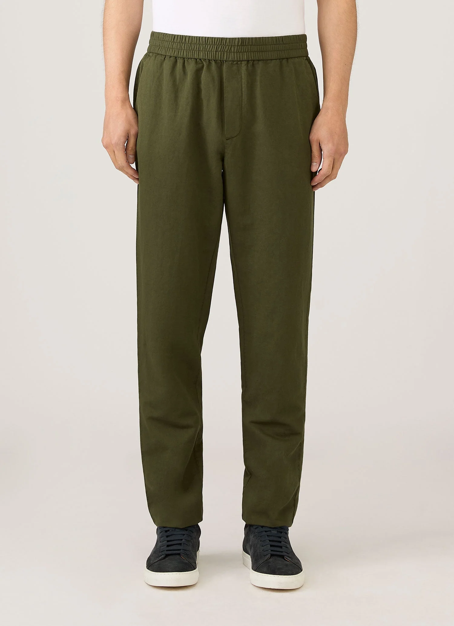 Men's Cotton Linen Drawstring Trouser in Deep Olive - Image 2
