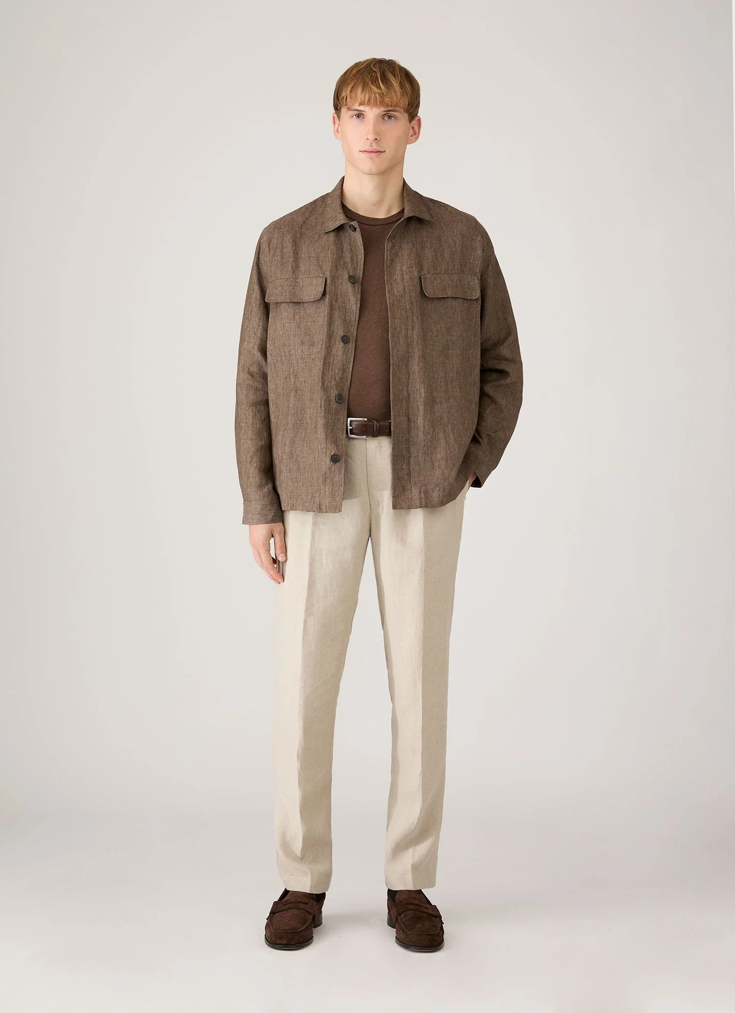 Men's Cotton Linen T-shirt in Dark Walnut - Image 3