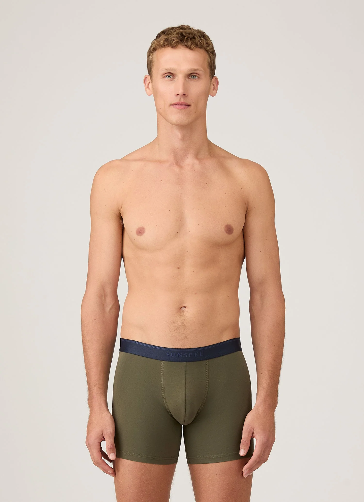 Men's Stretch Cotton Boxer Briefs in Khaki - Image 2