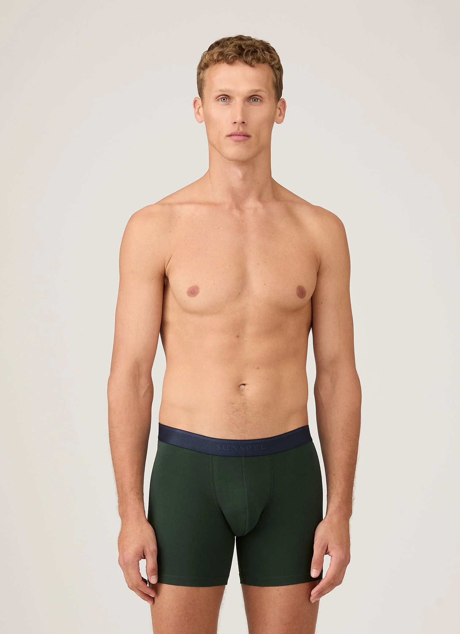 Men's Stretch Cotton Boxer Briefs in Seaweed - Image 2