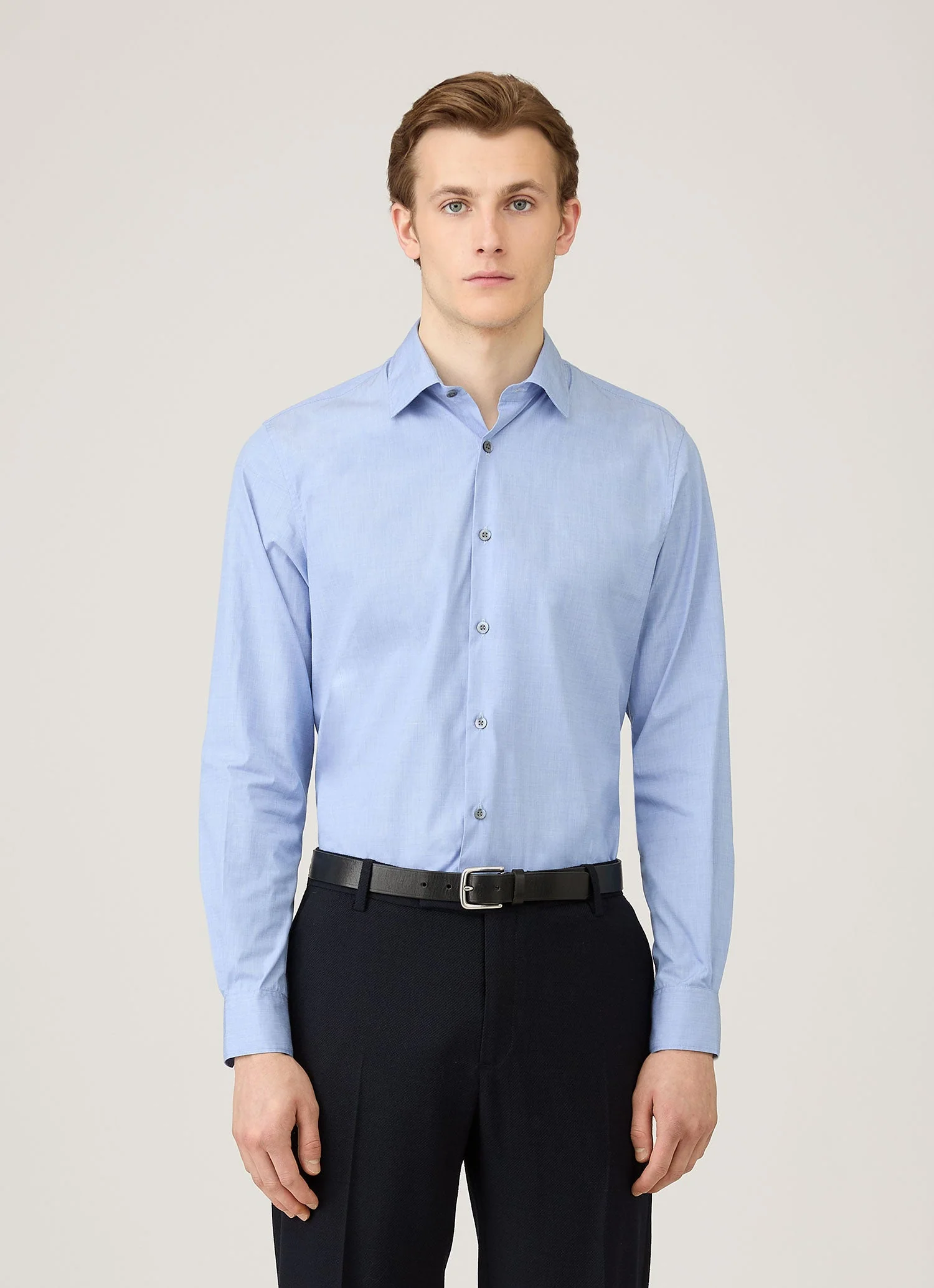 Men's Cotton Stretch Shirt in Dark Blue - Image 2