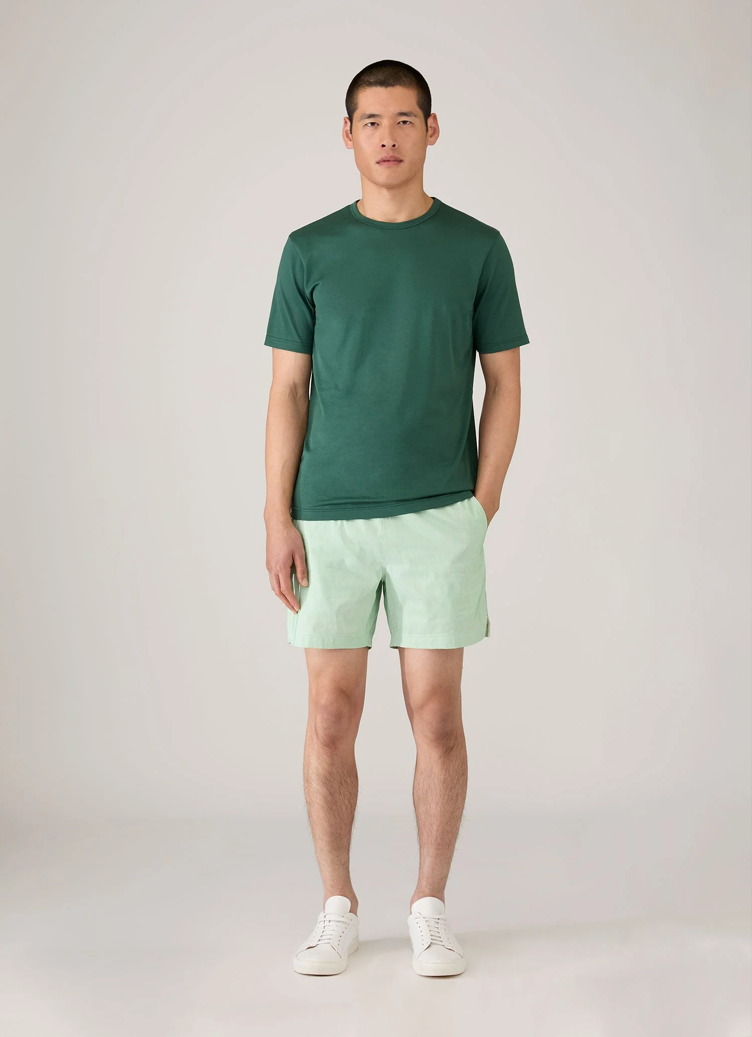 Men's Drawstring Swim Shorts in Bright Green/White - Image 3