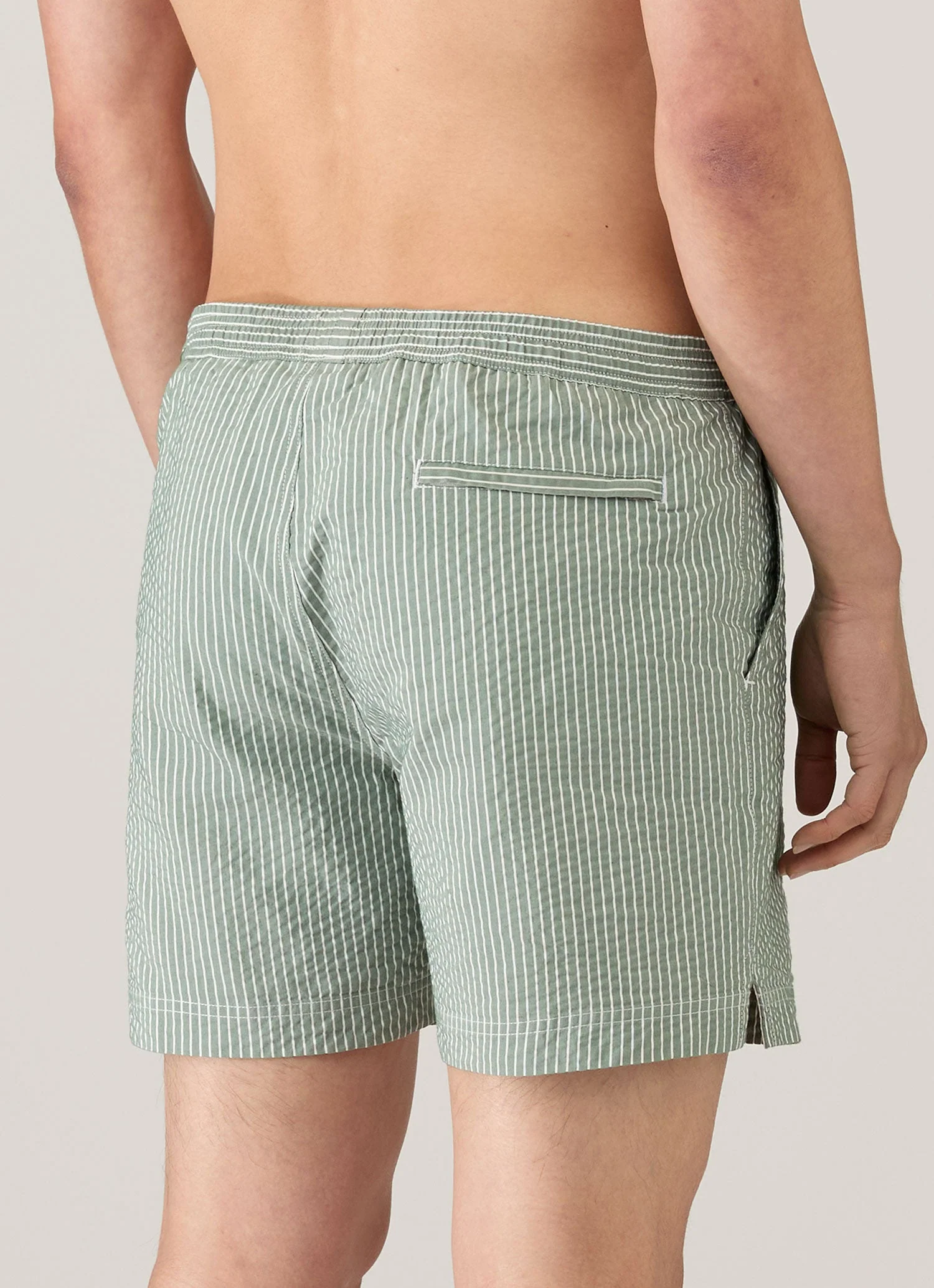 Men's Seersucker Swim Shorts in Bright Green/White - Image 5