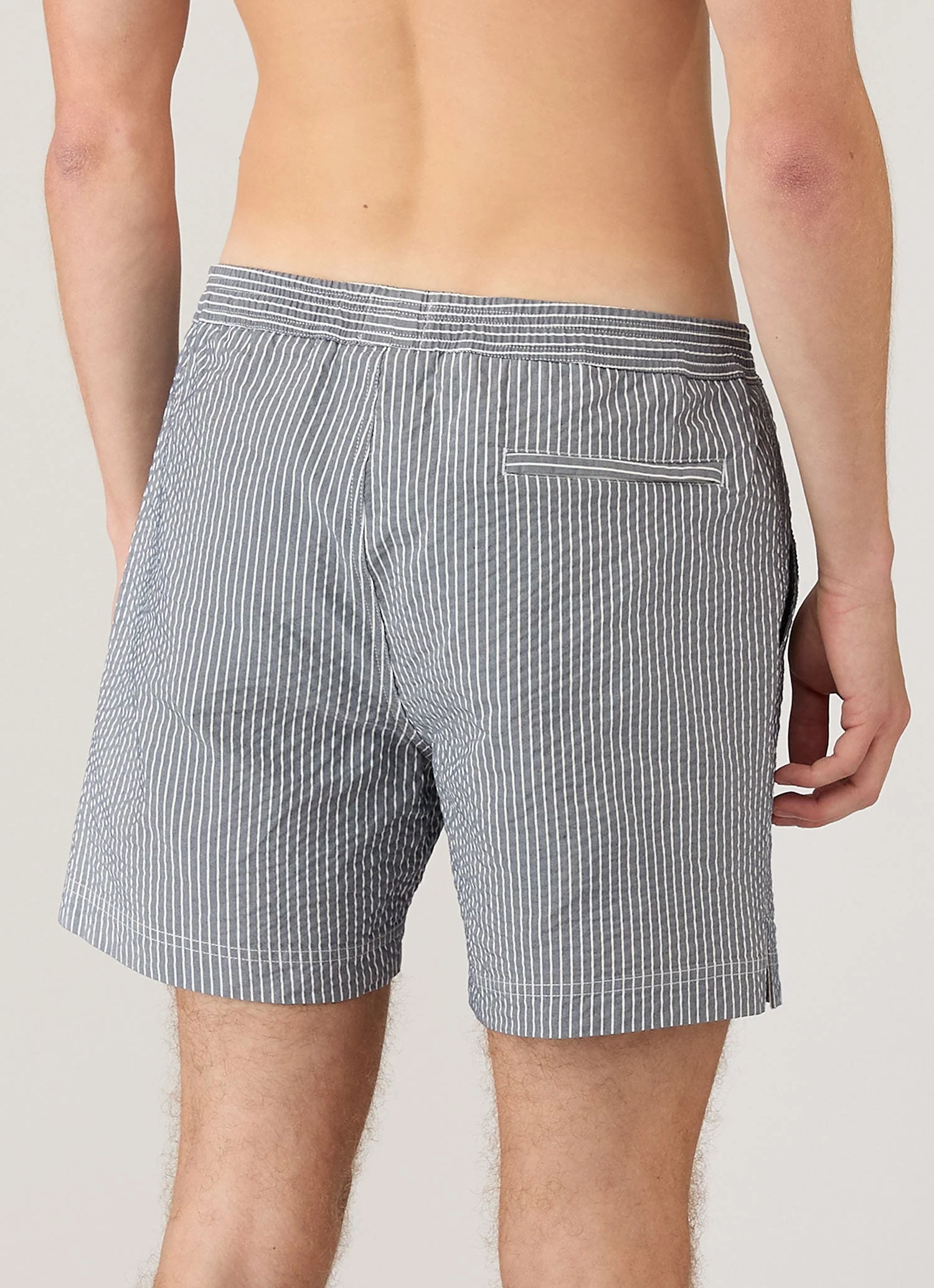 Men's Seersucker Swim Shorts in Navy/White - Image 5