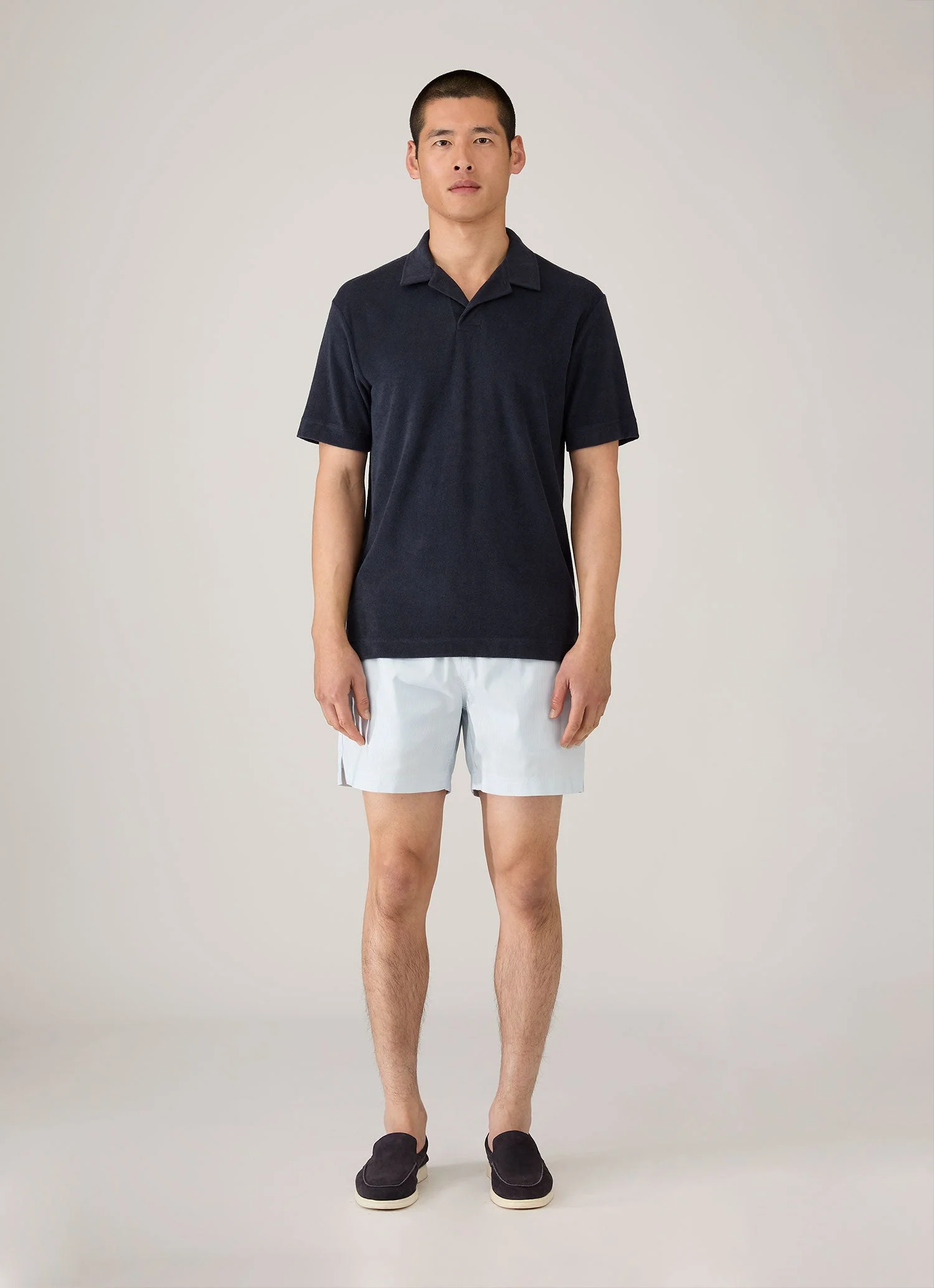 Men's Drawstring Swim Shorts in Sky Blue/White - Image 3