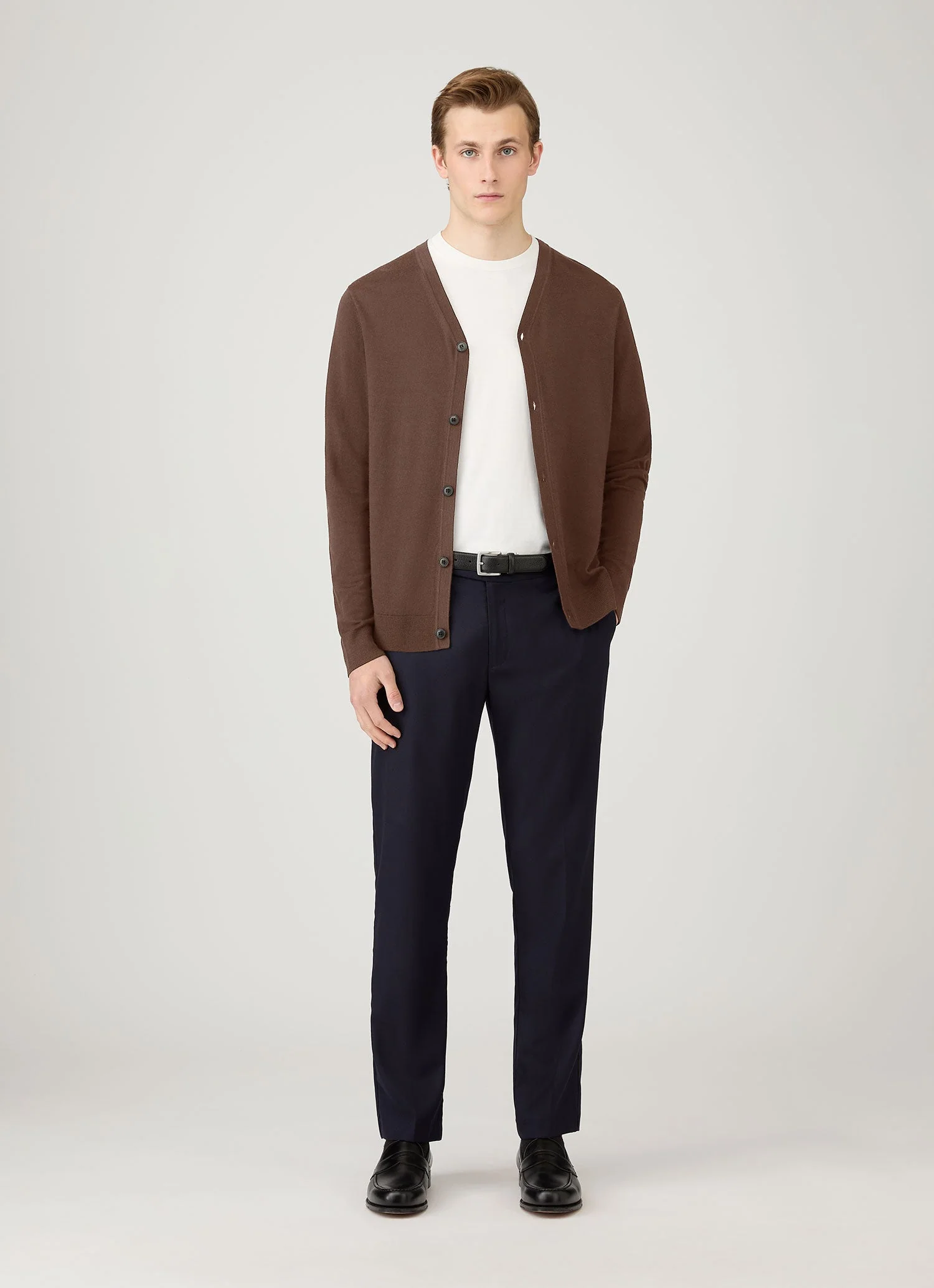Men's Extra-Fine Merino Cardigan in Bark - Image 3
