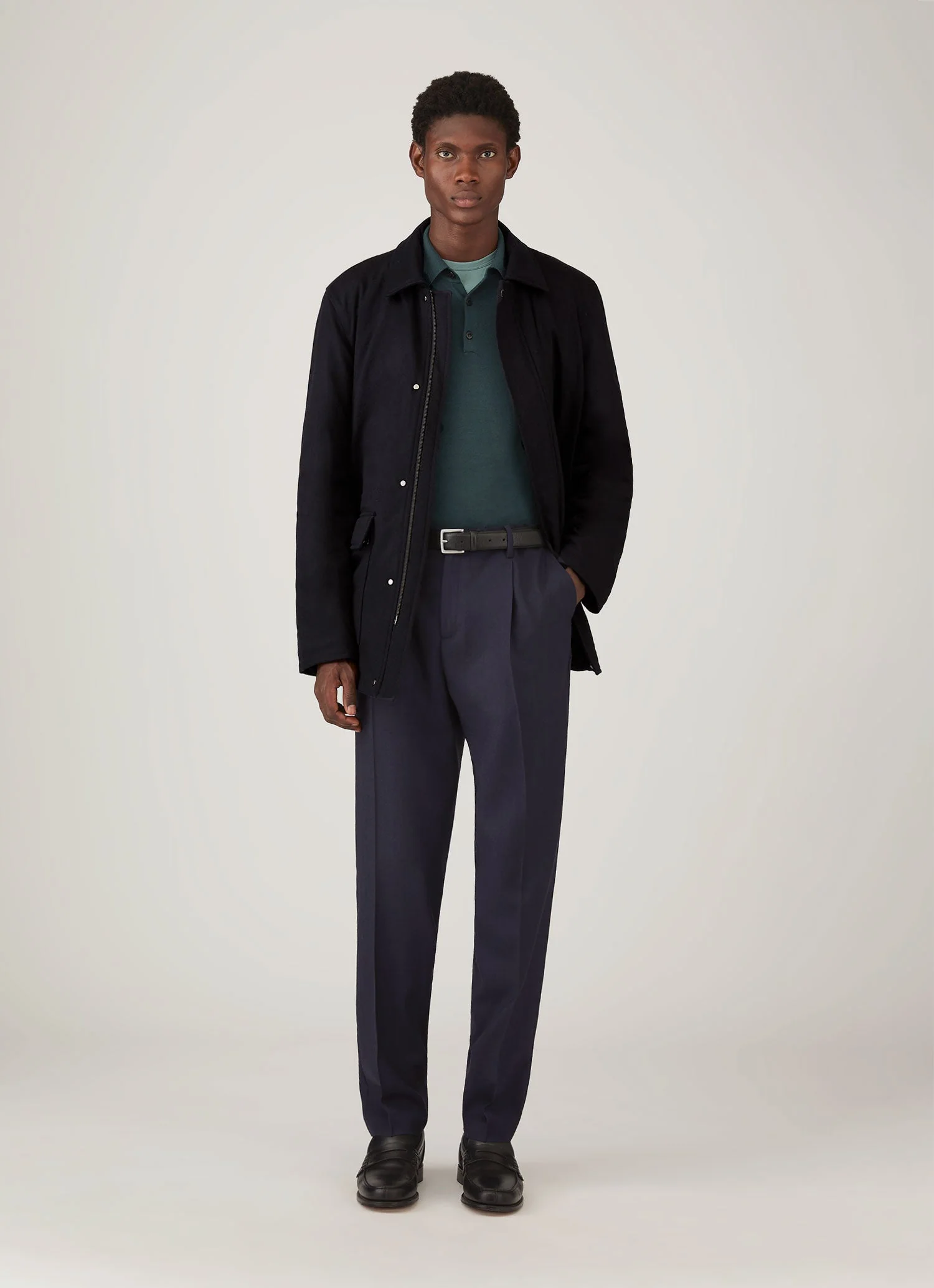 Men's Extra-Fine Merino Knitted Polo Shirt in Dark Petrol - Image 3