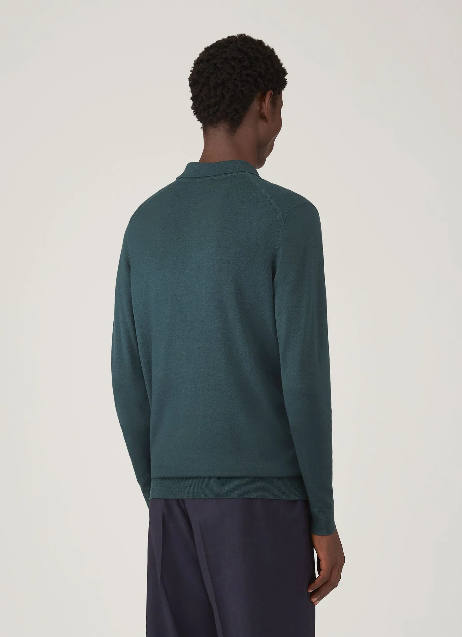Men's Extra-Fine Merino Knitted Polo Shirt in Dark Petrol - Image 5