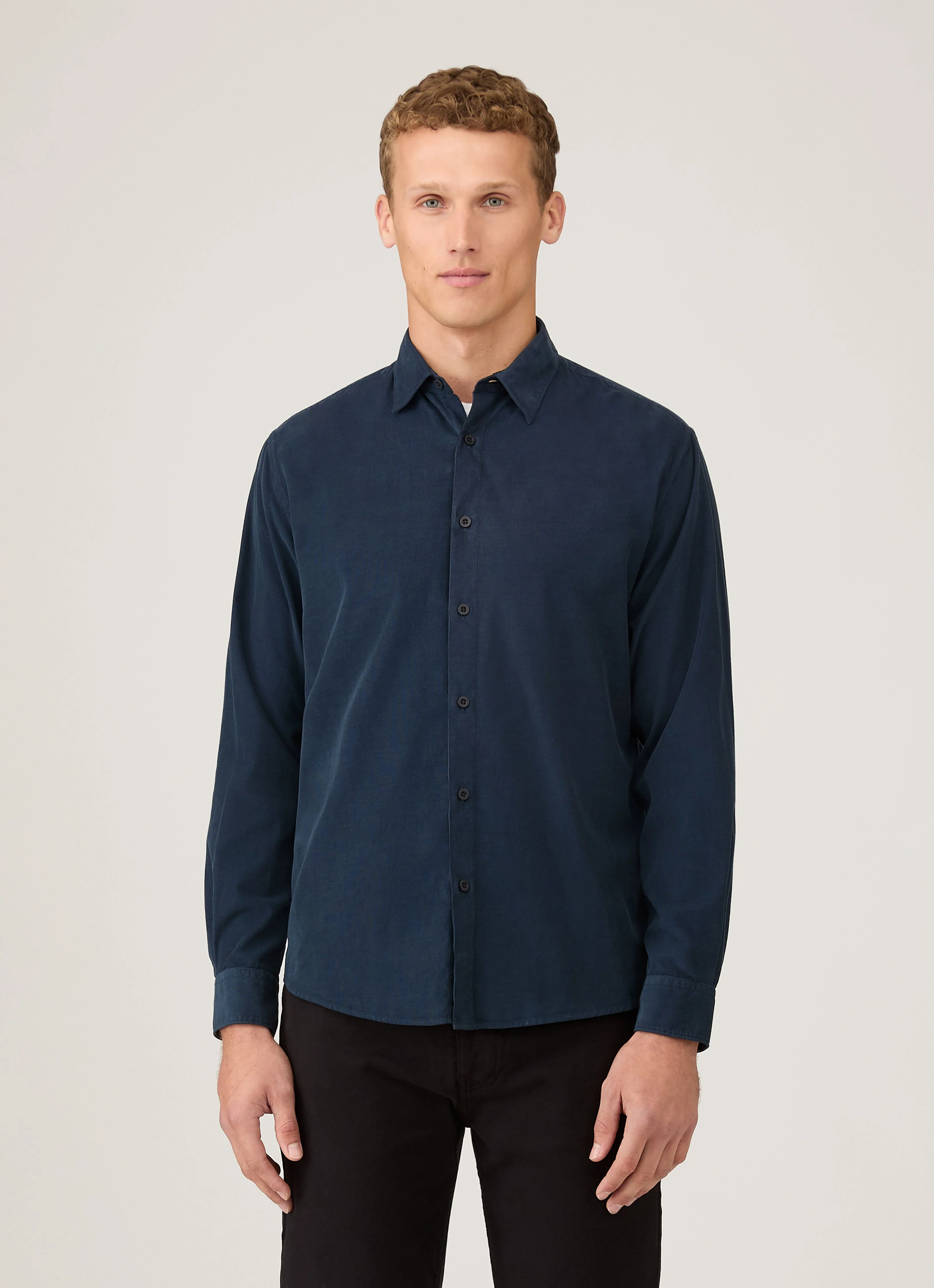 Men's Fine Cord Shirt in Navy - Image 2