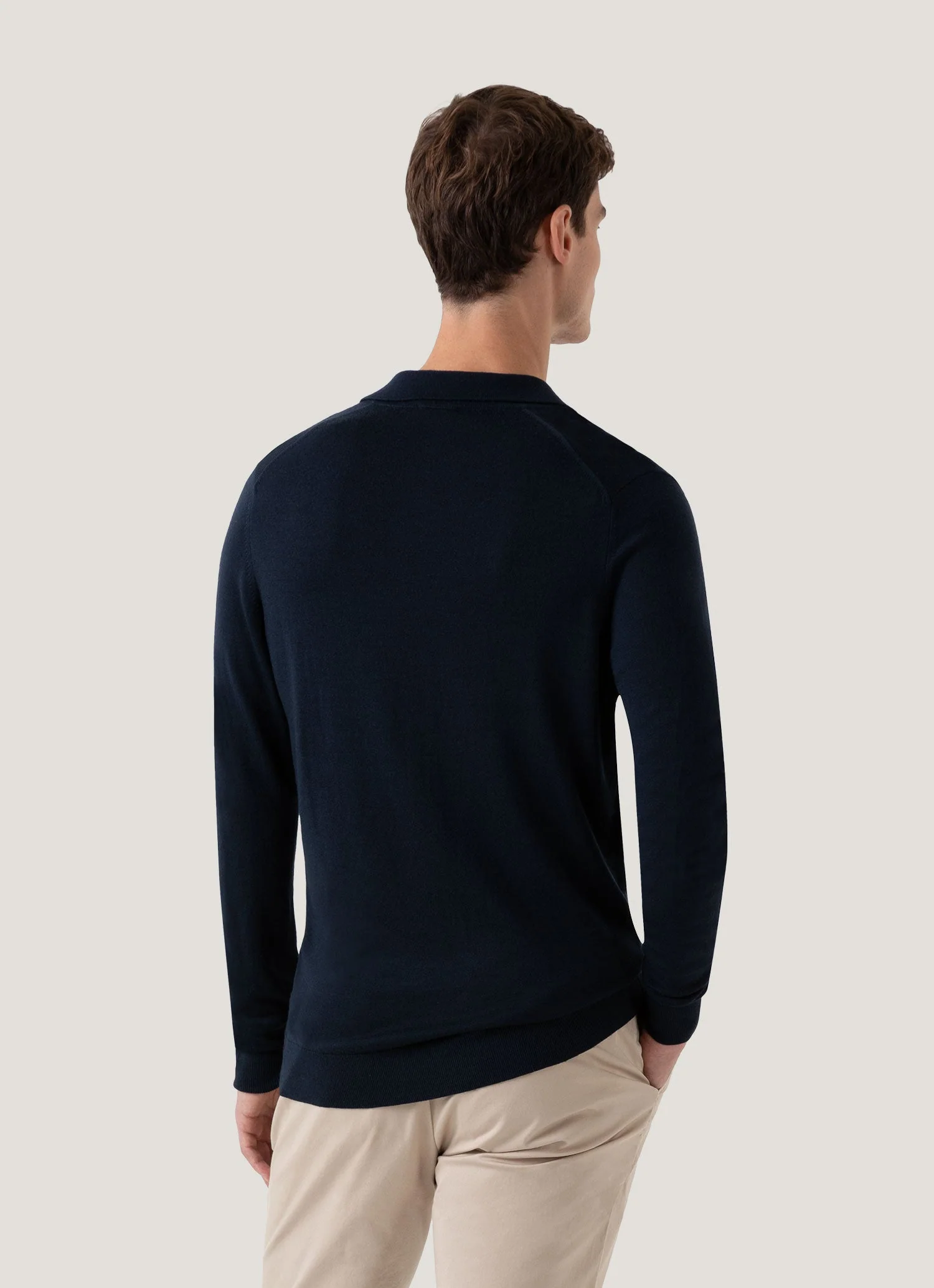 Men's Extra-Fine Merino Knitted Polo Shirt in Light Navy - Image 5