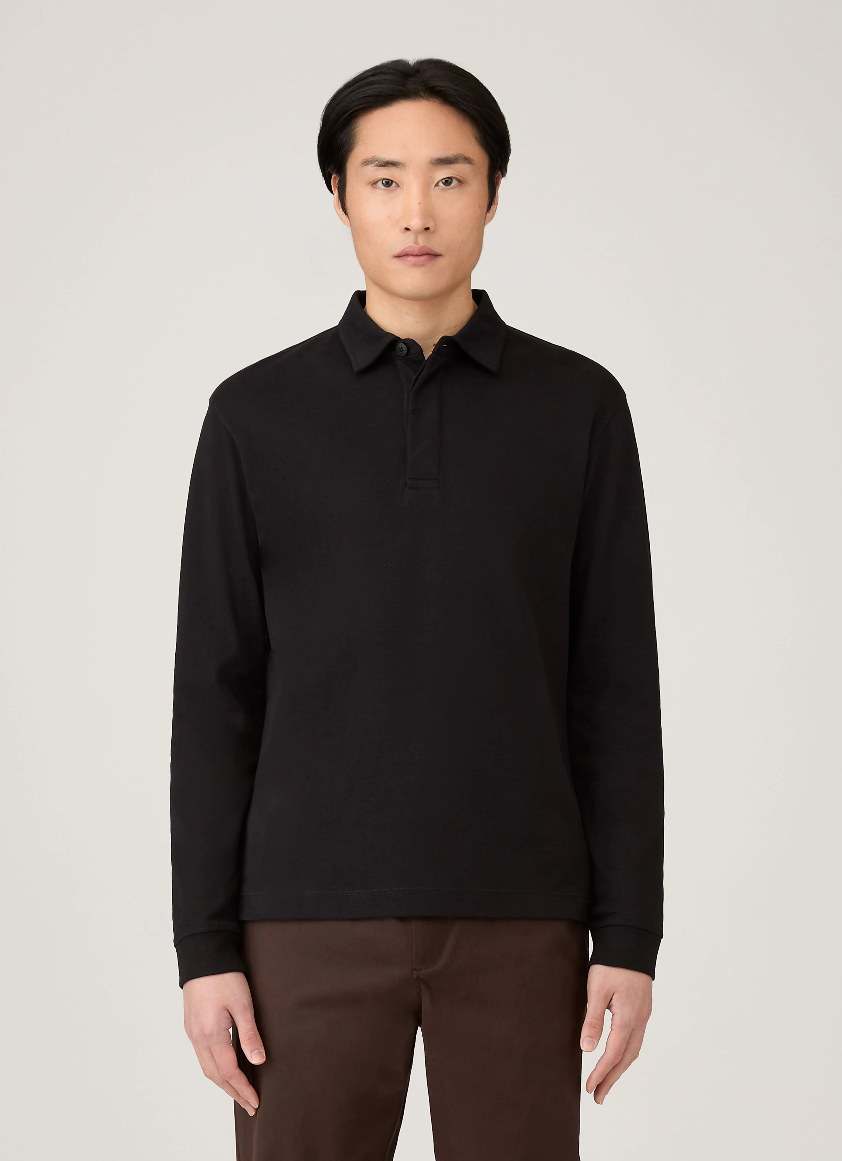 Men's Heavyweight Rugby Polo Shirt in Black - Image 2