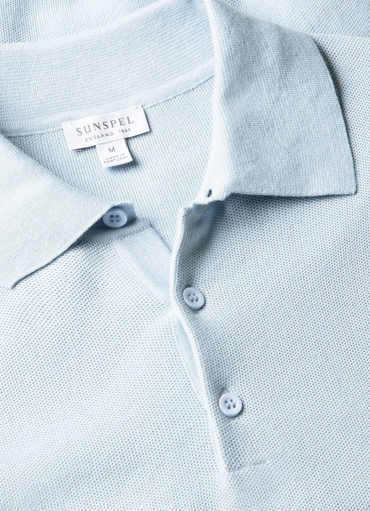 Men's Cotton Knit Polo Shirt in Pastel Blue - Image 4