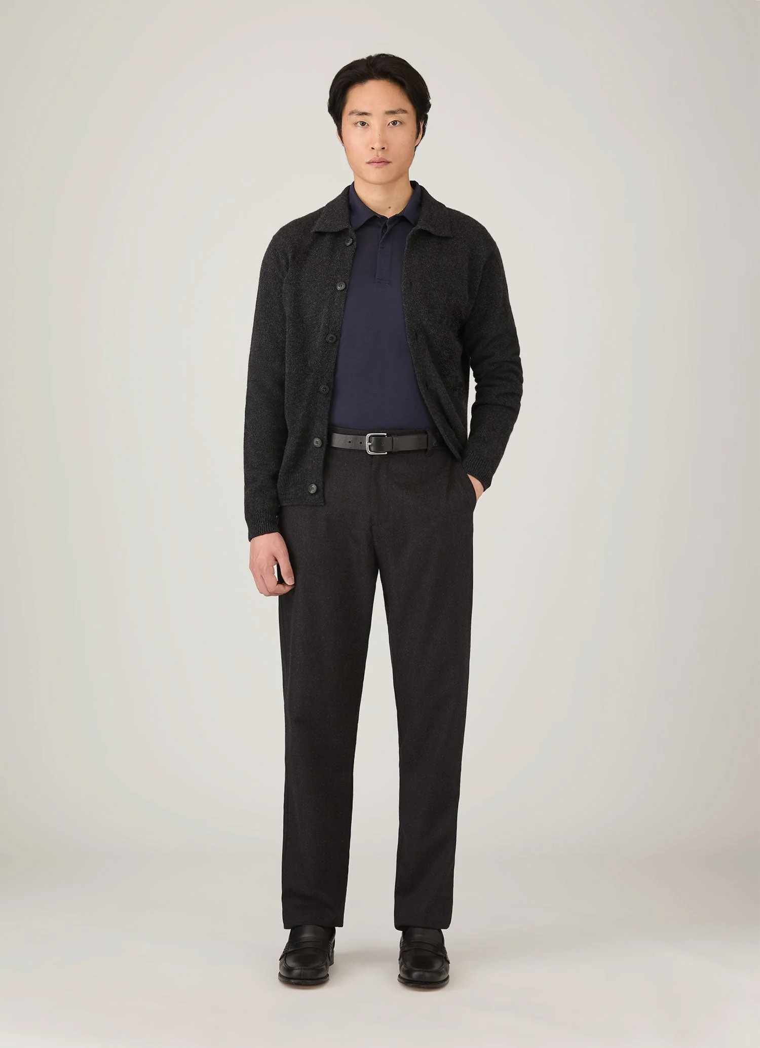 Men's Lambswool Cardigan in Charcoal Melange - Image 3