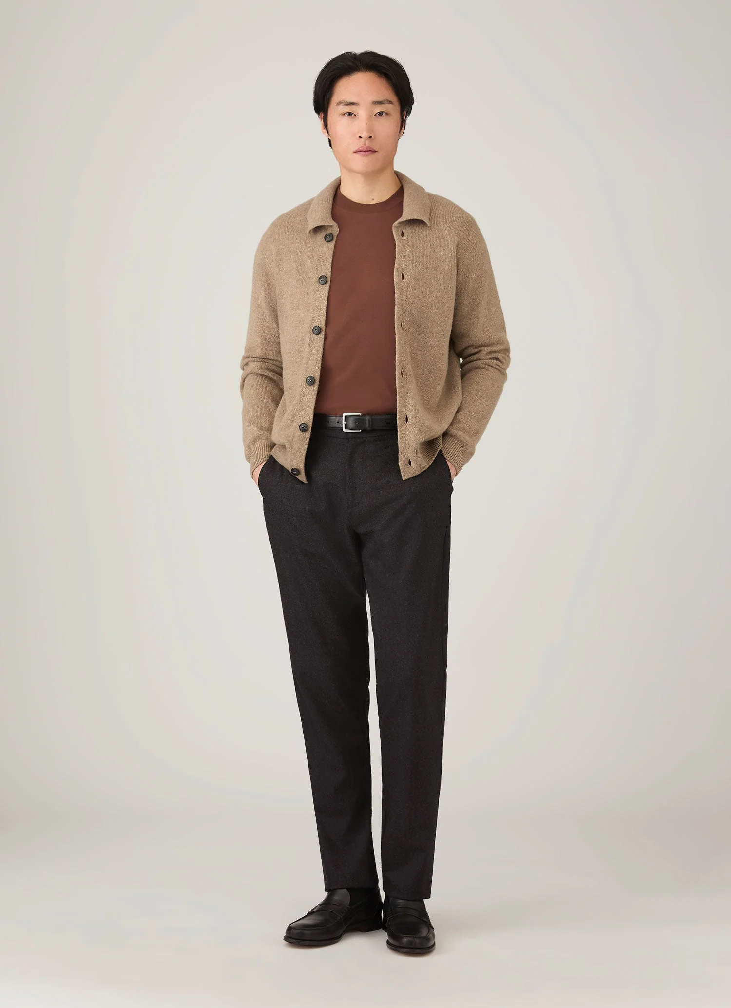 Men's Lambswool Cardigan in Sandstone - Image 3