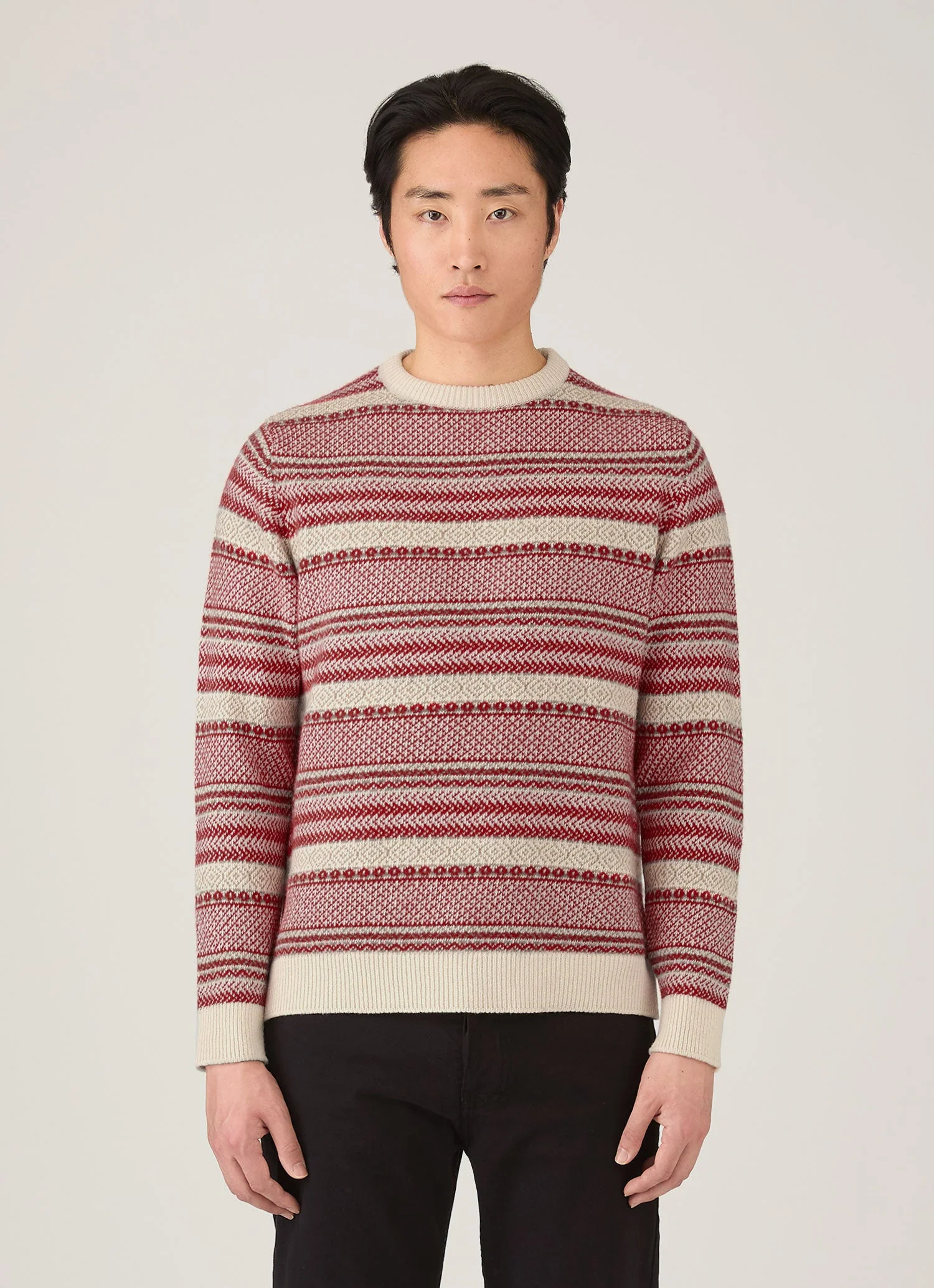 Men's Lambswool Fair Isle Jumper in Bright Red - Image 2