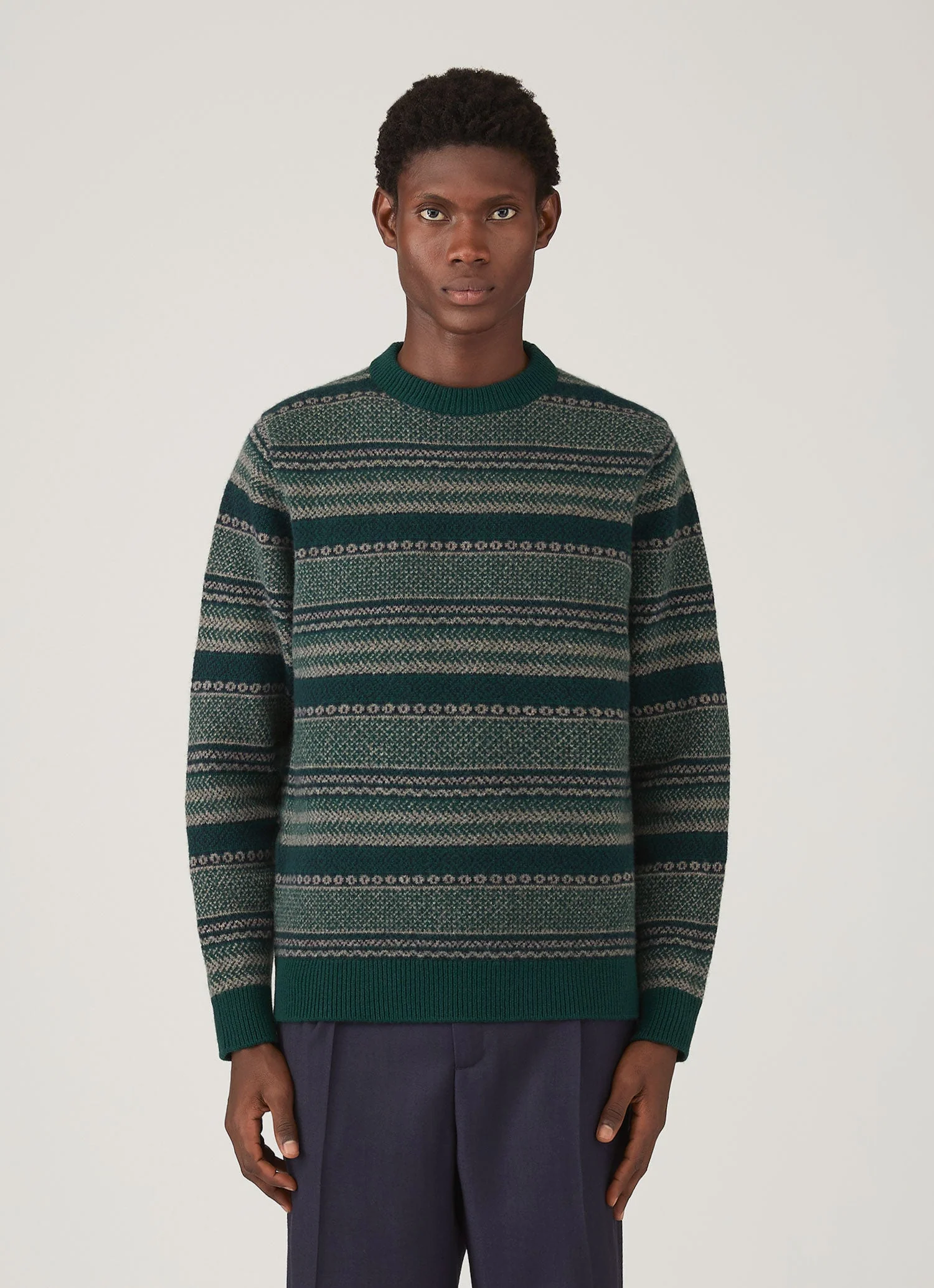 Men's Lambswool Fair Isle Jumper in Holly Green - Image 2
